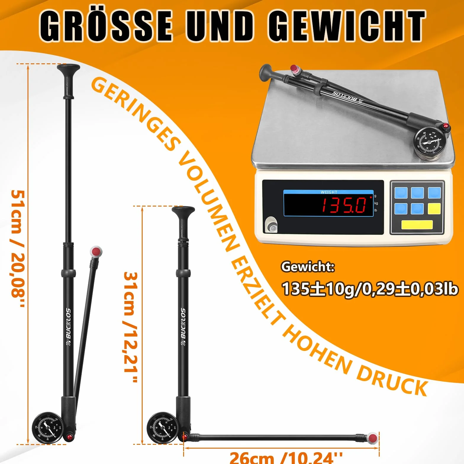 Pompe à choc haute pression 300/400 psi pour VTT et vélos de route avec manomètre