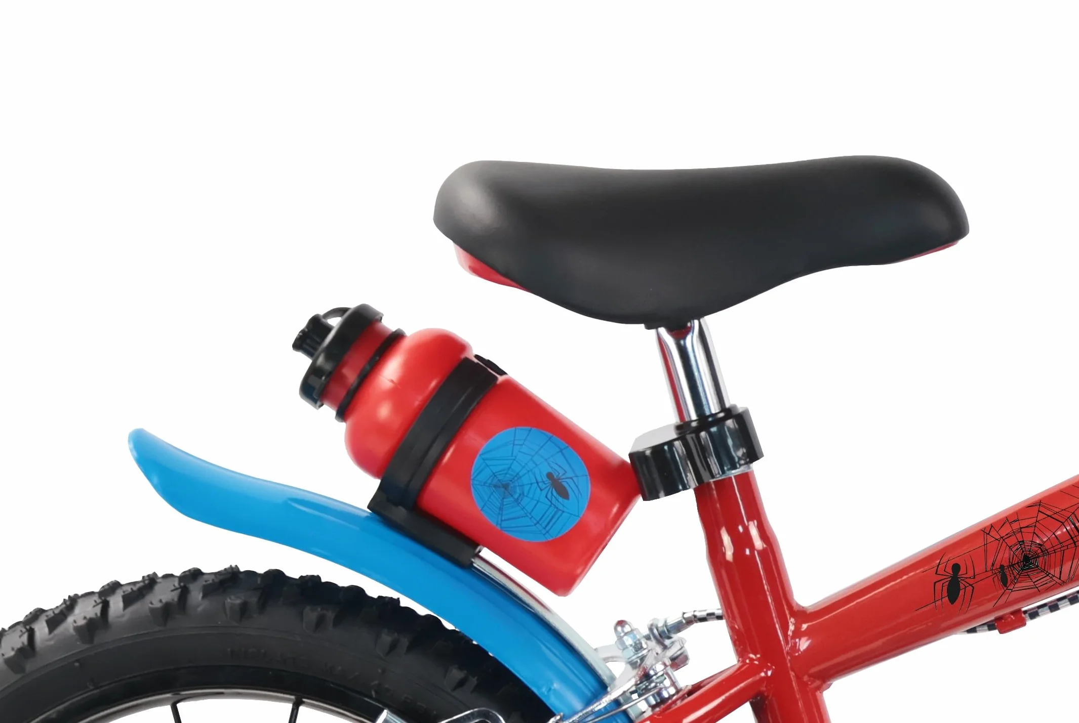 Vélo 14 Pouces Spiderman avec Freins, Roues à Rayons, Pneus Gonflables, Stabilisateurs et LEDs