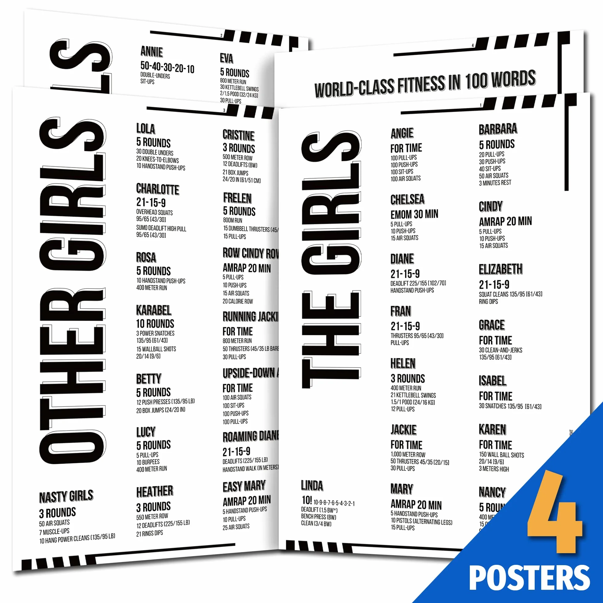 Affiches d'entraînement Cross Training Lot de 3 A3 plastifiées WODs