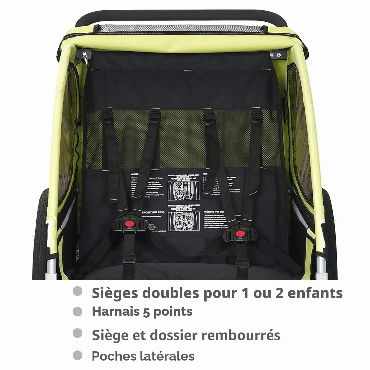 Tiggo S2 Remorque pour Enfants 2 en 1 Velo Suspension 5 Points Ceinture de securite 360° Roue Jogger Poussette