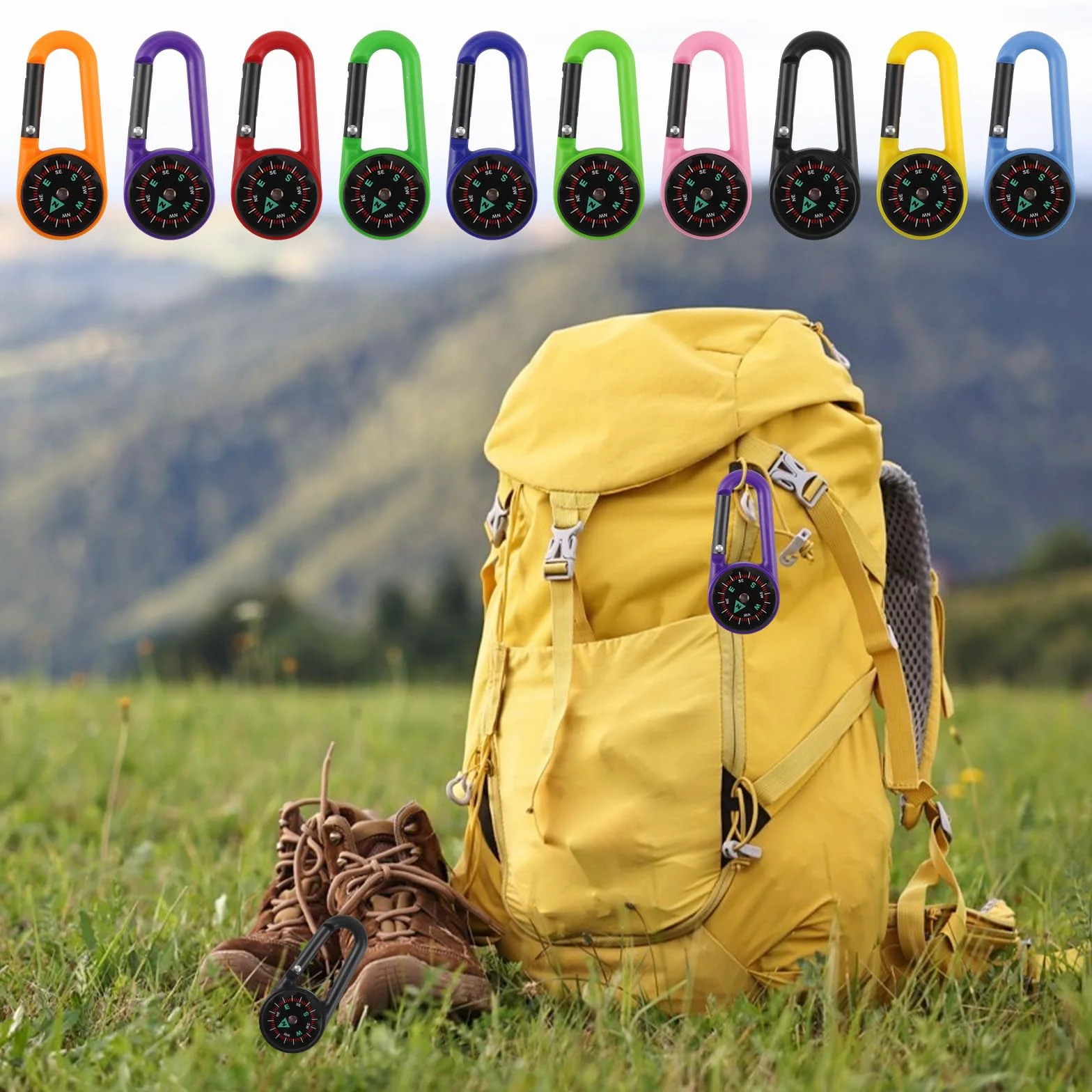 Boussole Randonnée Multifonction 20 Pièces avec Mousqueton Portable pour Extérieur Voyages Camping Navigation