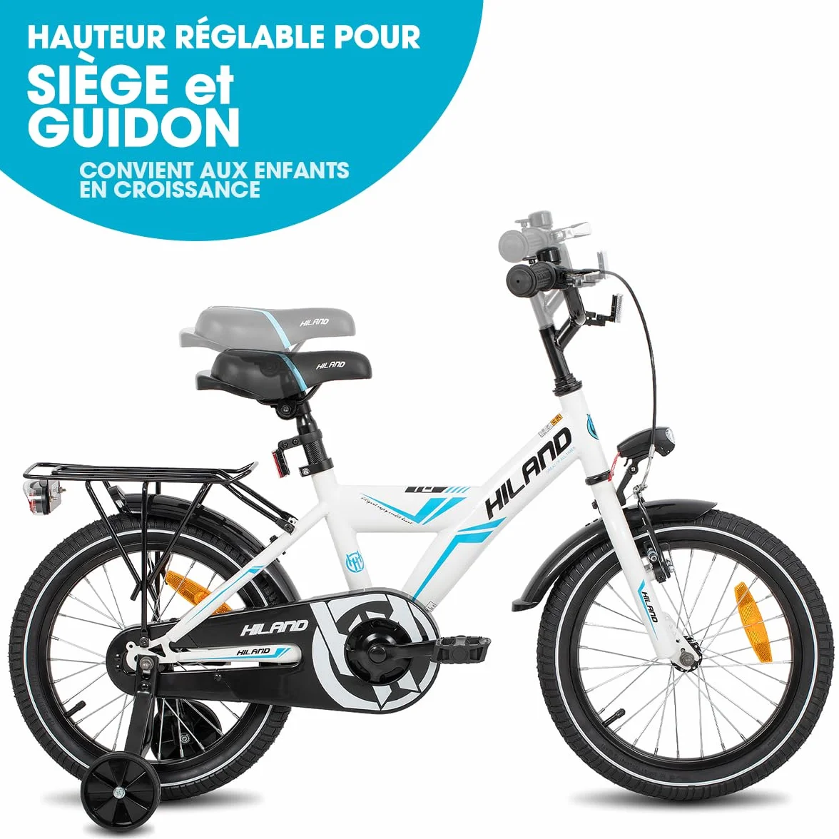 HILAND Sentry Vélo Enfant 16/18 Pouces 4-8 Ans Fille Garçon Frein à Main Rétropédalage Noir Blanc