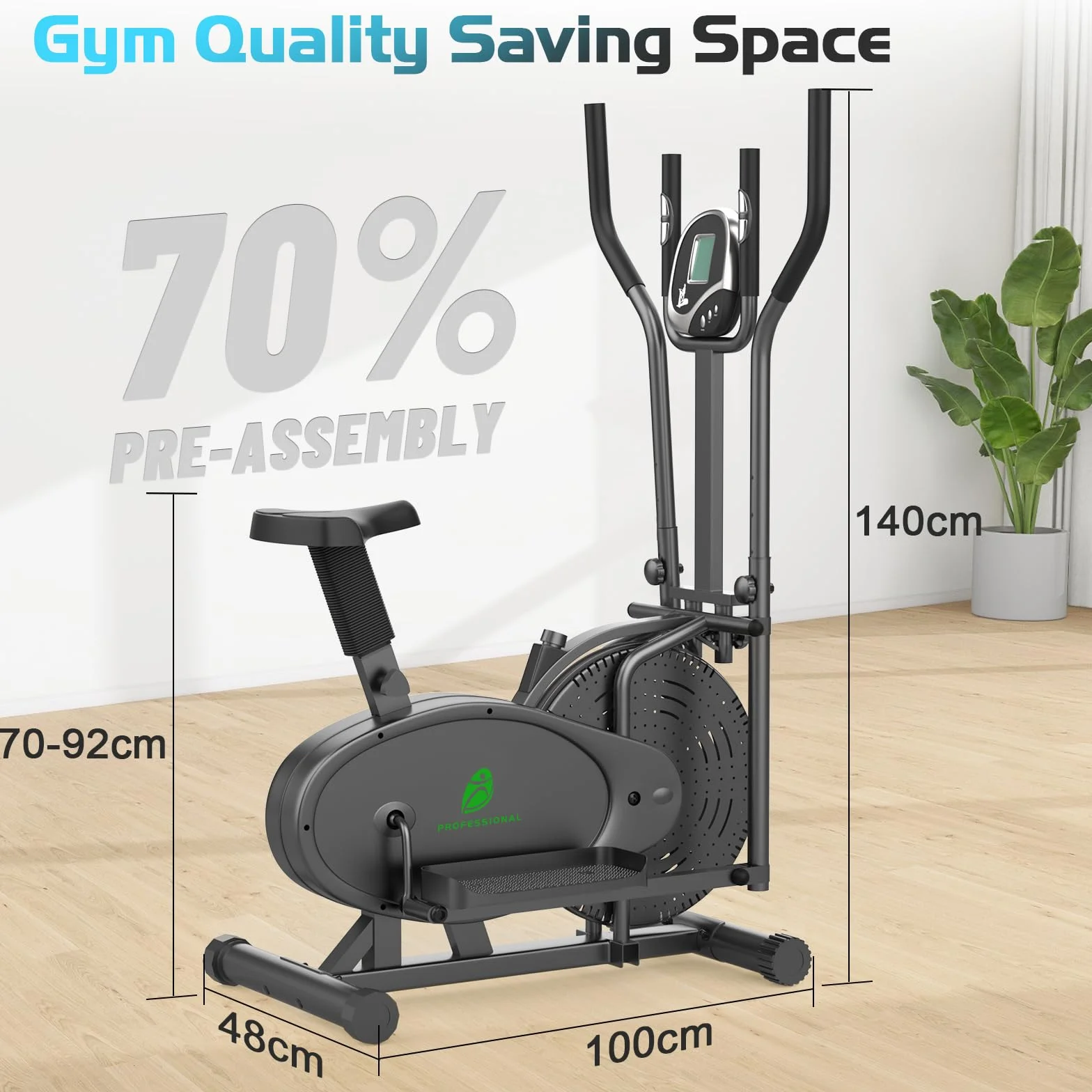 Crosstrainer Vélo Elliptique 2 en 1 avec Siège, Moniteur LCD, Résistance Réglable