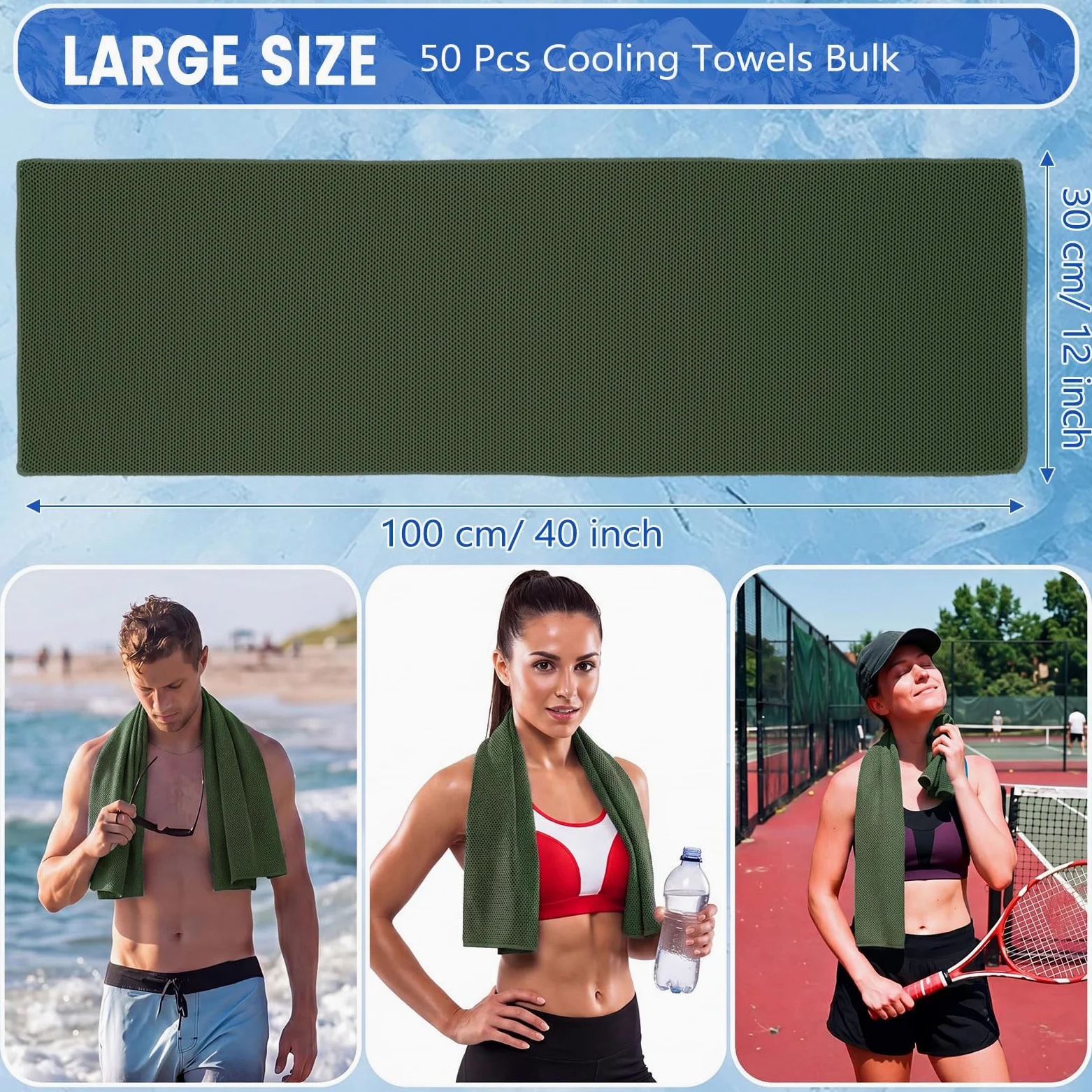 Lot de 50 Serviettes rafraîchissantes 101,6 x 30,5 cm (40 x 12 Pouces),Serviettes de Yoga Respirantes,Douces et fraîches en Microfibre,idéales pour Le Cou et Le Visage Lors de Vos séances de Sport (g