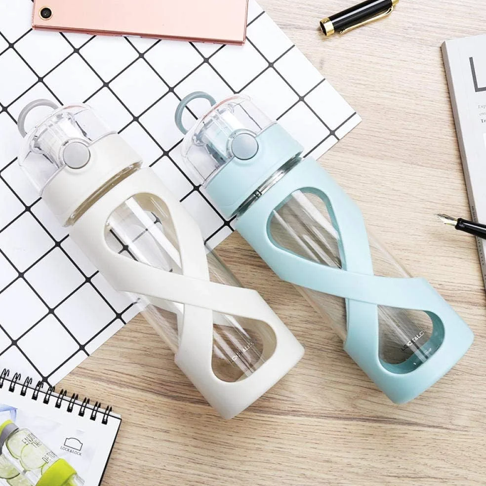 Bouteille d'eau en verre avec manchon en silicone antidérapant, anti-fuite, sans BPA, respectueux de l'environnement pour boissons chaudes et froides, idéale pour l'école, la maison, le bureau, les