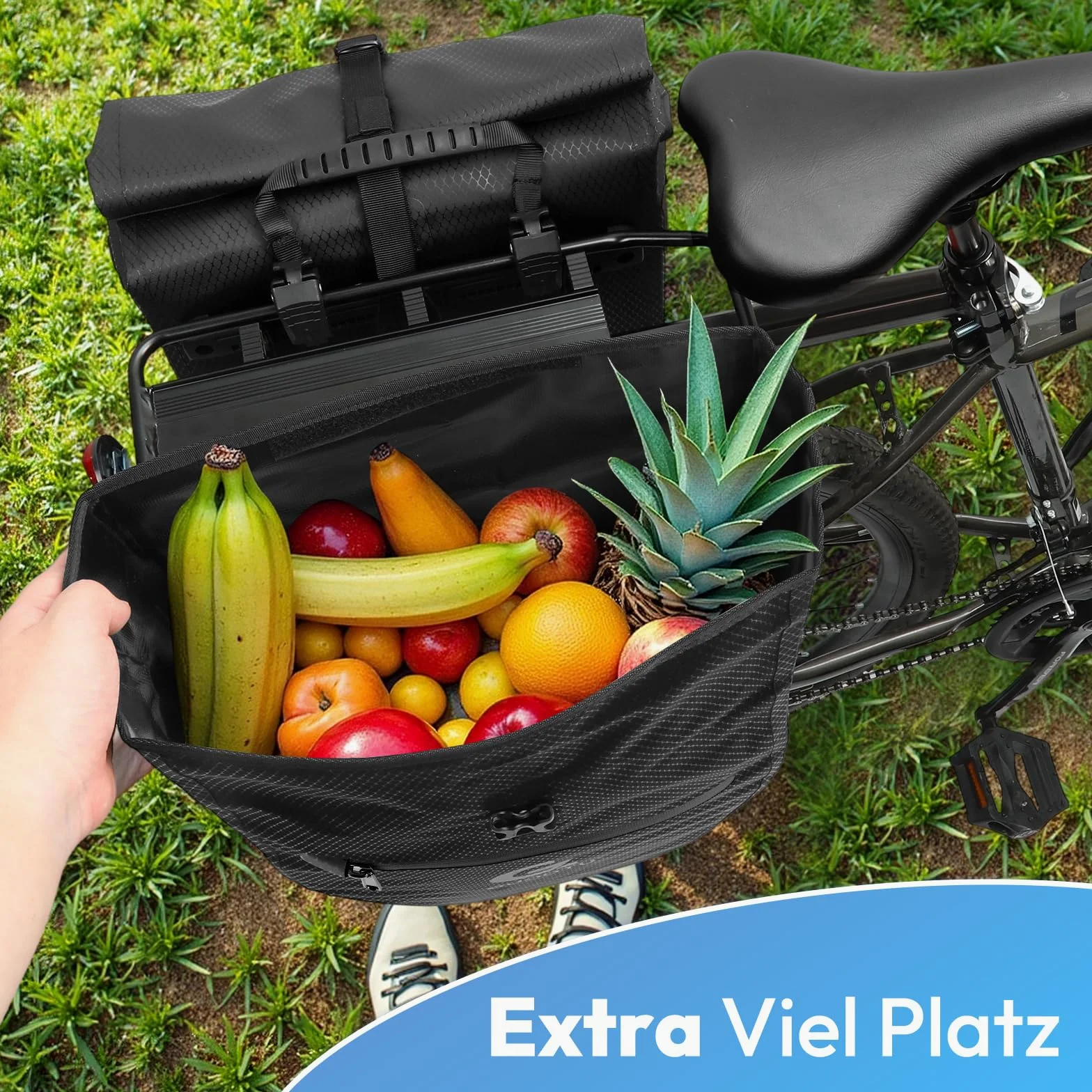 GUOOTU Lot de 2 sacoches de vélo pour porte-bagages de 56 l, avec poignée de transport et bandoulière - Sacoche de vélo avec réflecteurs (noir 28 l)
