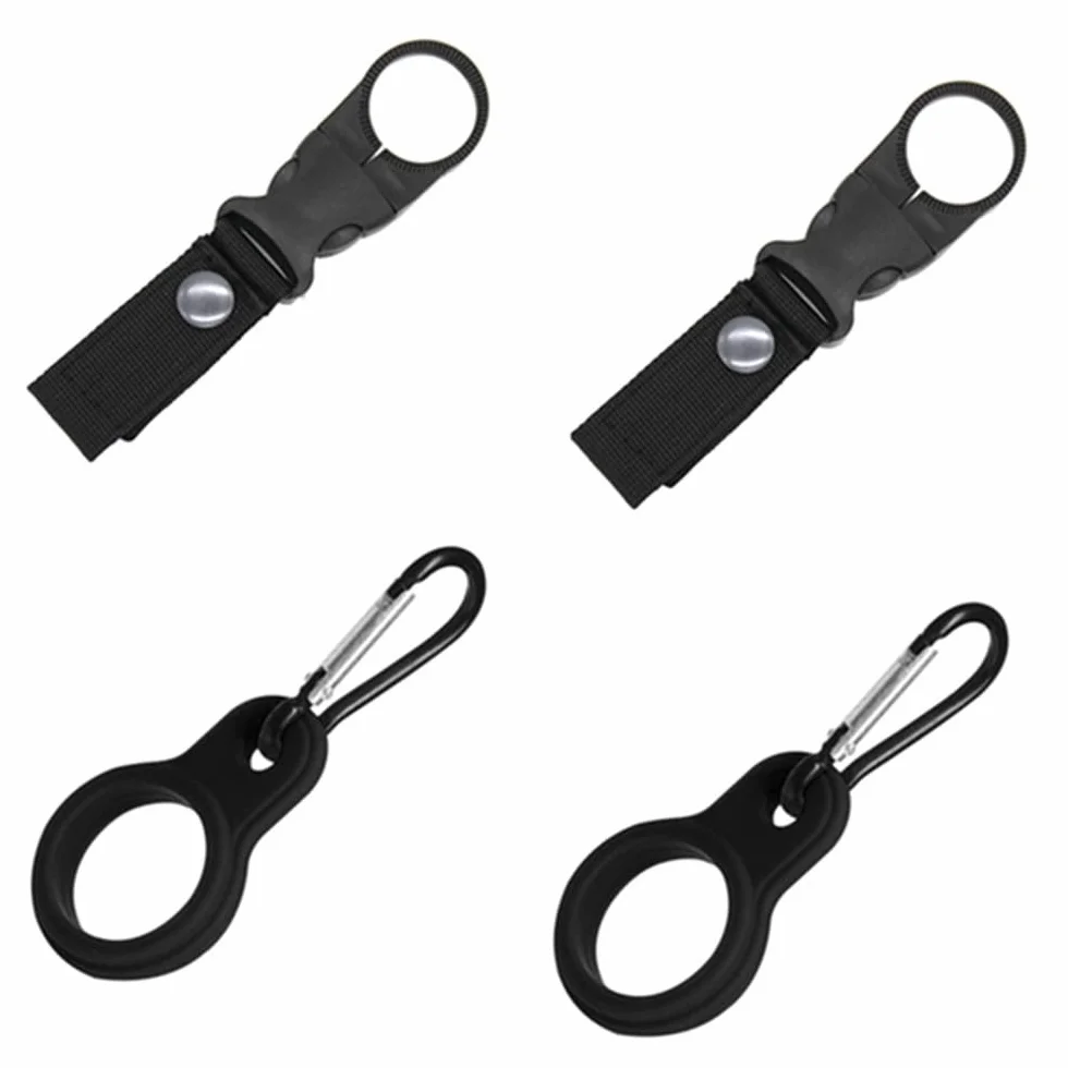 Porte-bouteille noir avec mousqueton en aluminium léger, clip de ceinture pour extérieur, 4 boucles