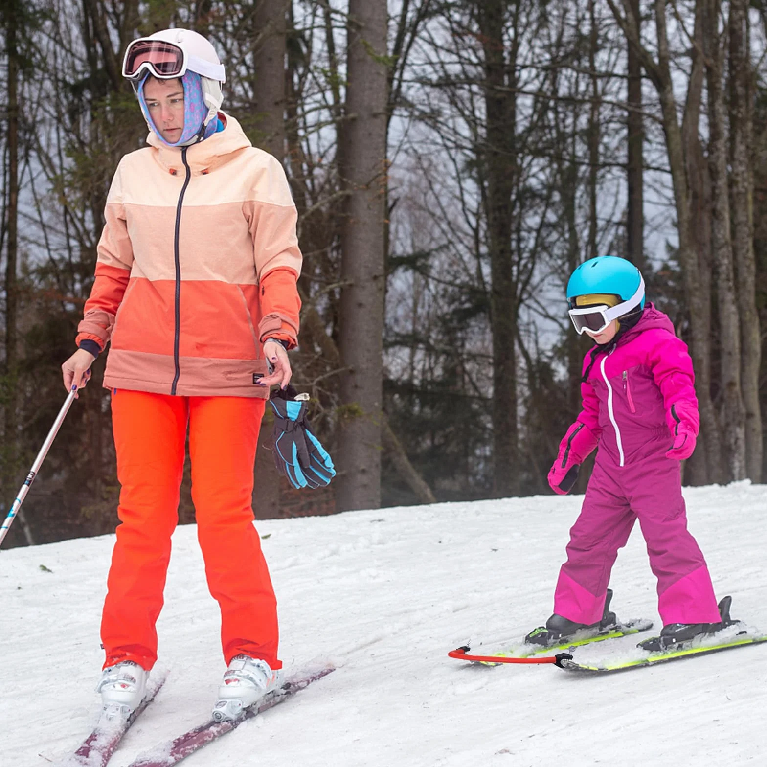 Connecteurs de Pointe de Ski pour Enfants, Lot de 2 avec Entretoises, Équipement d'Entraînement au Ski Débutants (Rouge, Jaune)