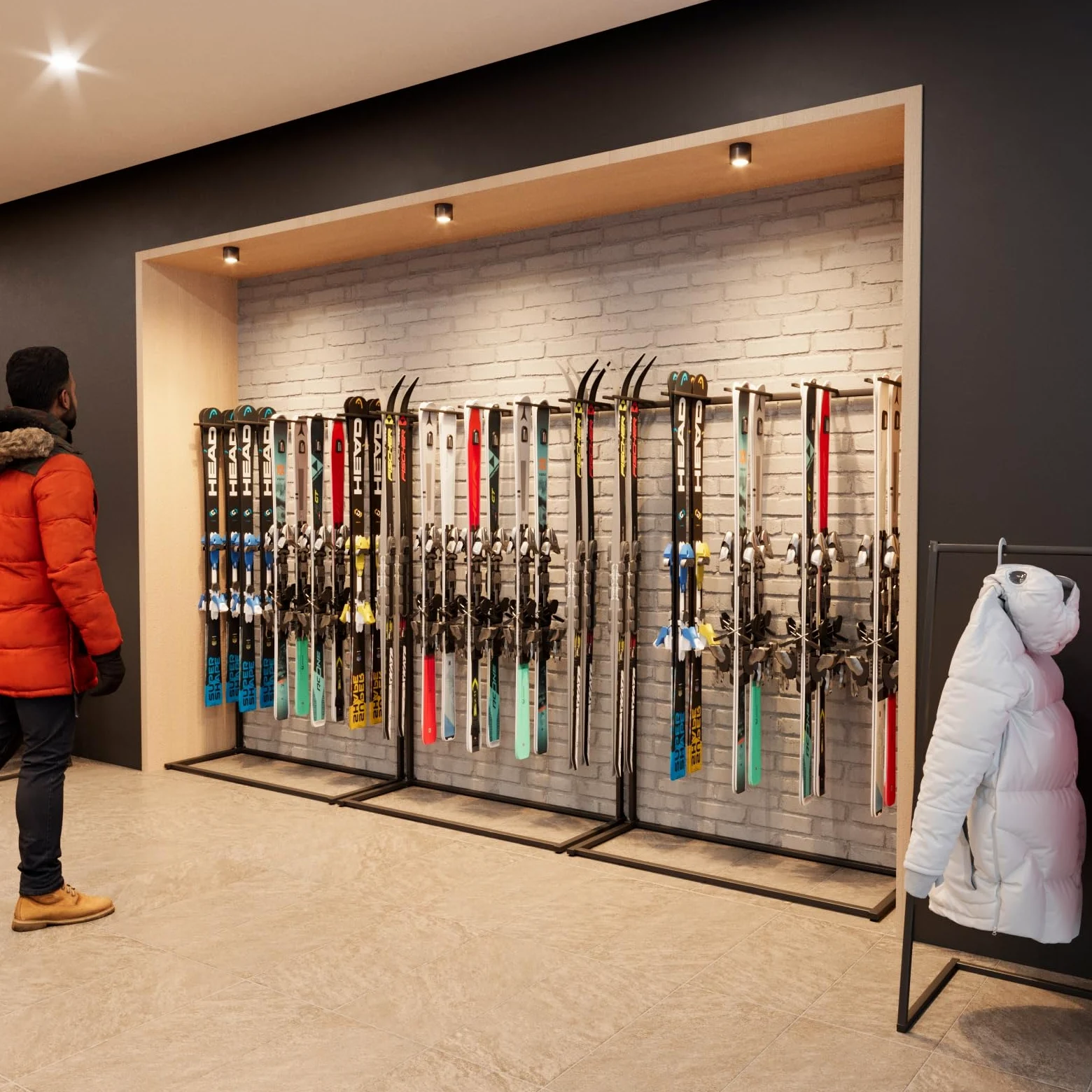 QLS Support à Skis sur Pied pour 10 Paires 175 cm Noir | Structure thermolaquée avec bras caoutchoutés, 117 × 50 × 175 cm, garage ou local à skis