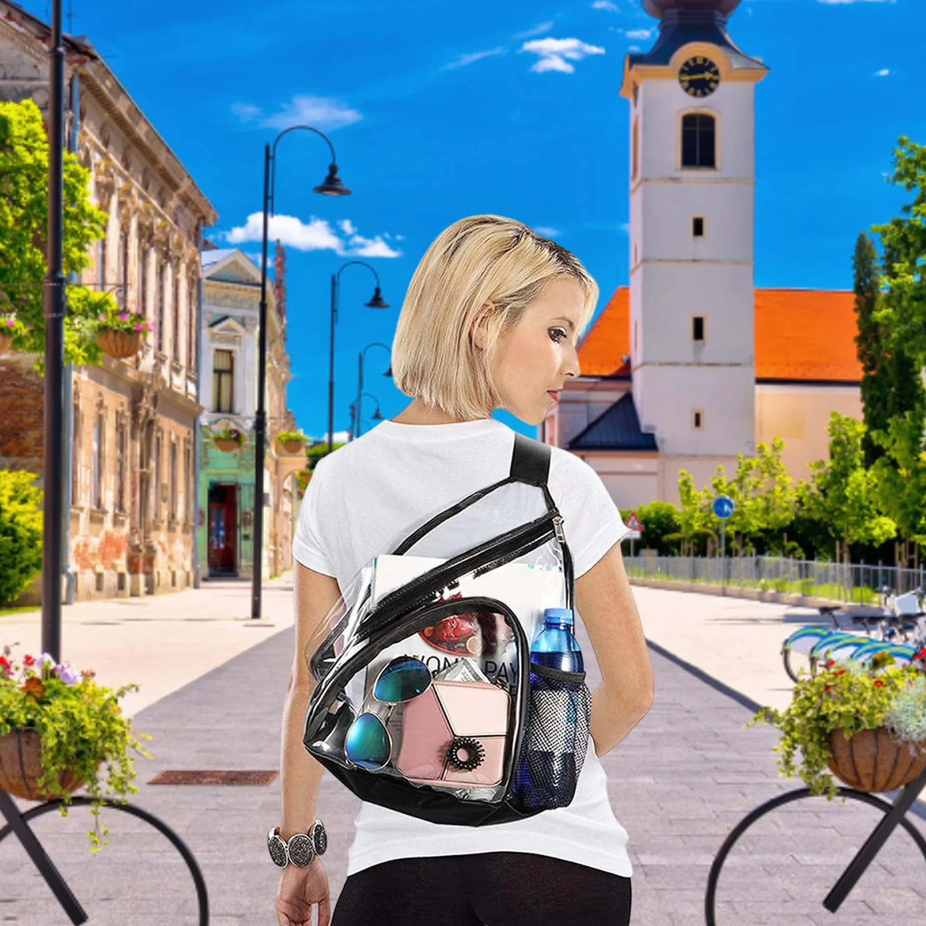 Transparent Stadium Approved PVC Crossbody Bag with Water Bottle Pocket for Concert