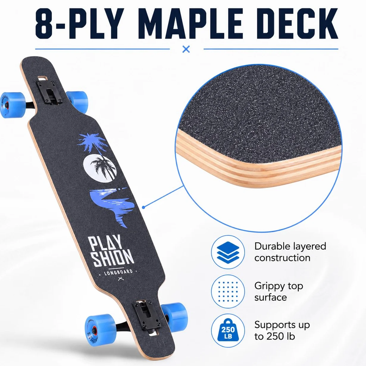 Playshion 39" Longboard Drop-Through Freestyle ABEC 11