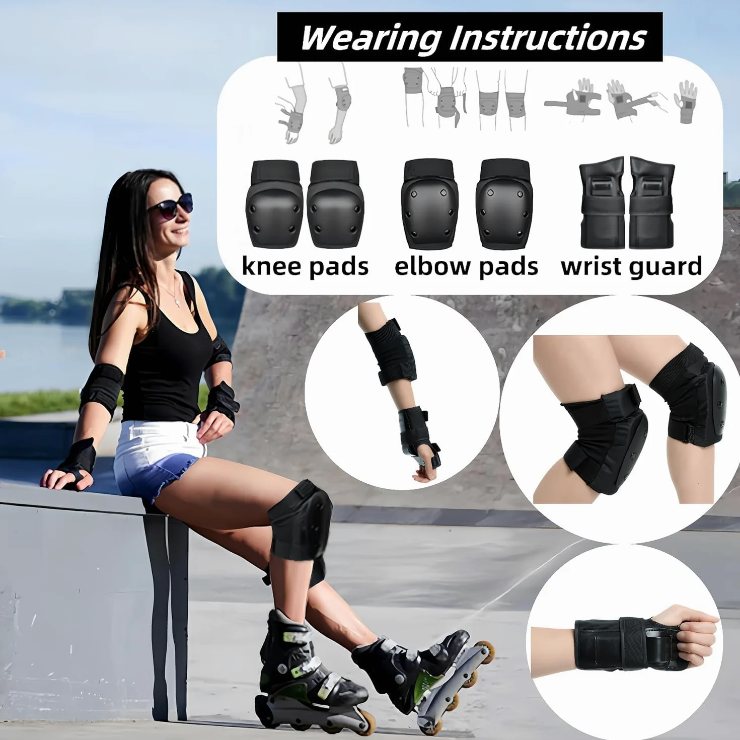 Équipement de protection pour skateboard, équipement de protection de patin, genouillères, tortue de glace, ensemble de 6 pièces épaisses