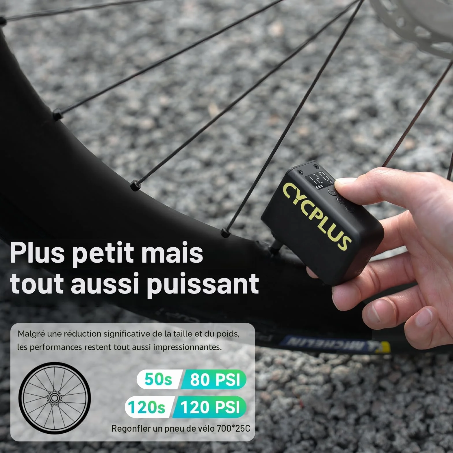 CYCPLUS AS2 Ultra Pompe à Vélo Électrique Compacte 120 PSI Manomètre Arrêt Automatique Valves Presta Schrader
