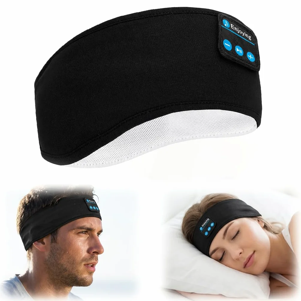 Casque de Sommeil Bandeau Bluetooth 5.4, Écouteurs Ultra-Fins HD Rechargeables USB, Anti Bruit Stéréo pour Sport Running Yoga Voyage(Noir)