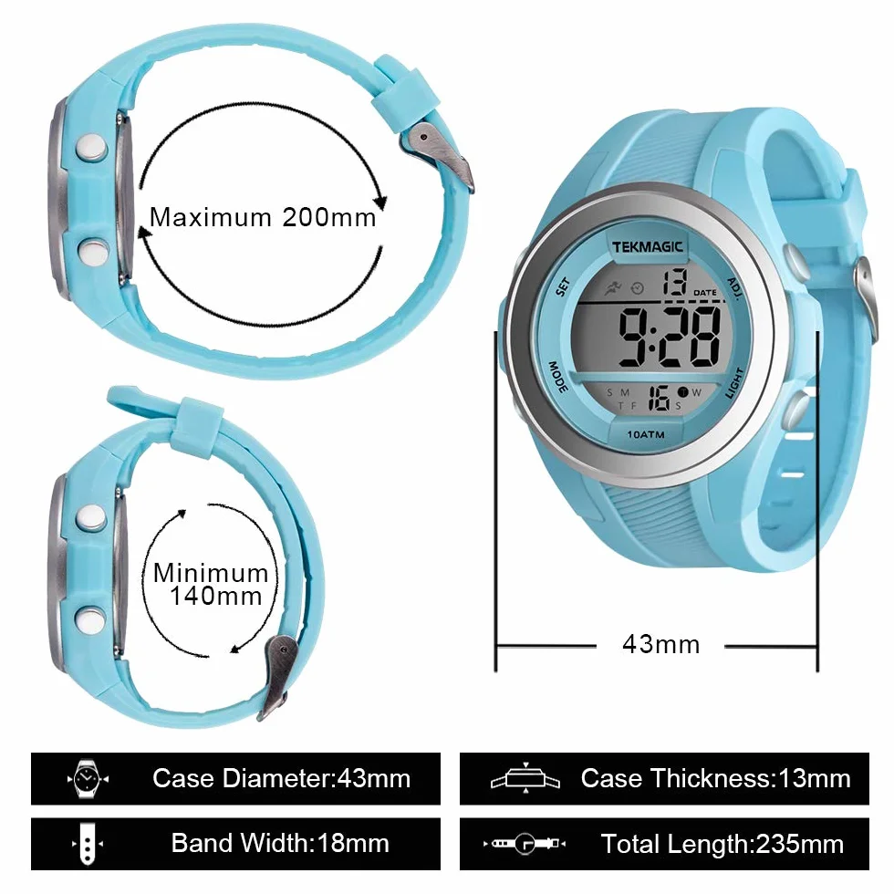 Montre Bracelet Filles Etanche 100 Mètres Chronomètre Réveil Minuteur Double Fuseau Horaire Calendrier Rétroéclairage 12/24 Heures
