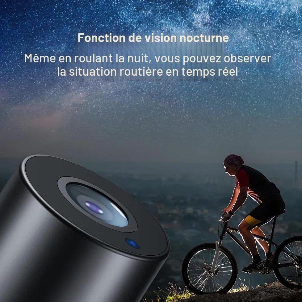 FEISIKE Rétroviseur de guidon de vélo, caméra de recul avec fonction de vision nocturne HD de 10,9 cm, grand angle de vue de 145°, support rotatif réglable, compatible avec vélo, montagne, vélo de