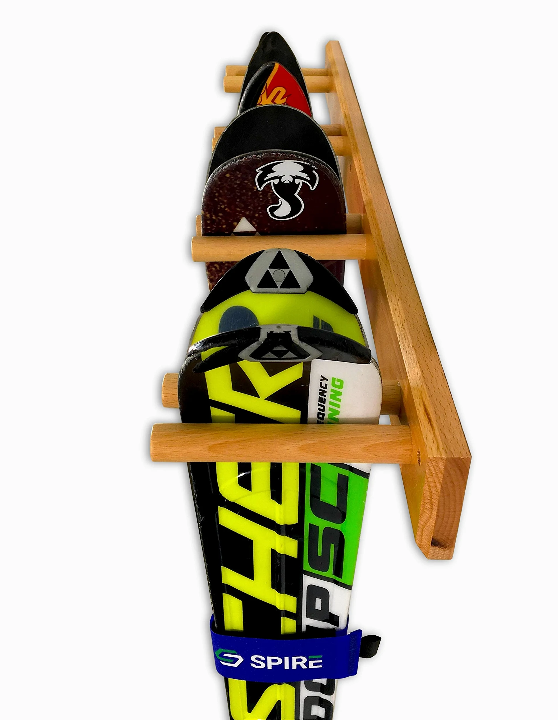 StoreYourBoard Support à skis en bois, 4 paires de rangement pour skis, système de montage en bois pour la maison et le garage, bois (Naturel)