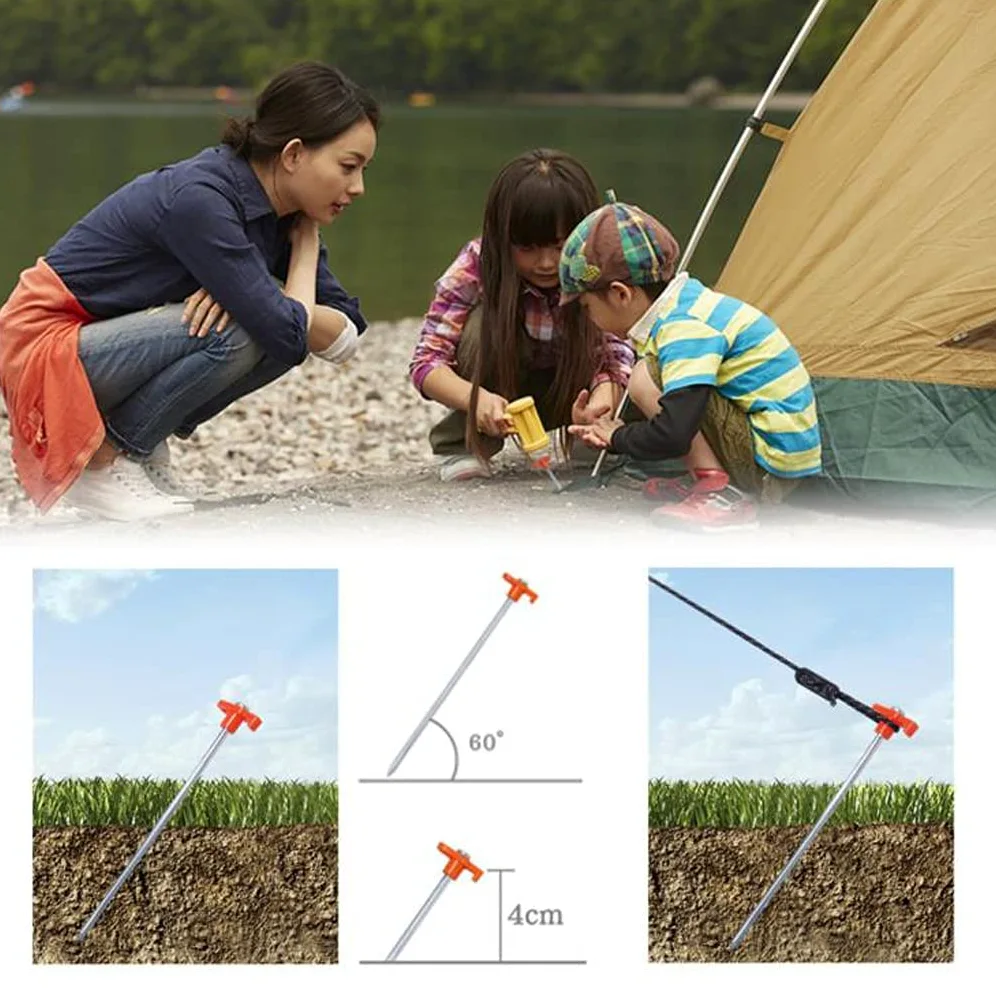 10 pièces piquets de Tente en Acier, Clous de piquets de Tente incassables et inflexibles pour Le Camping et l'extérieur, pour Sol Normal et Dur Orange (Vert)