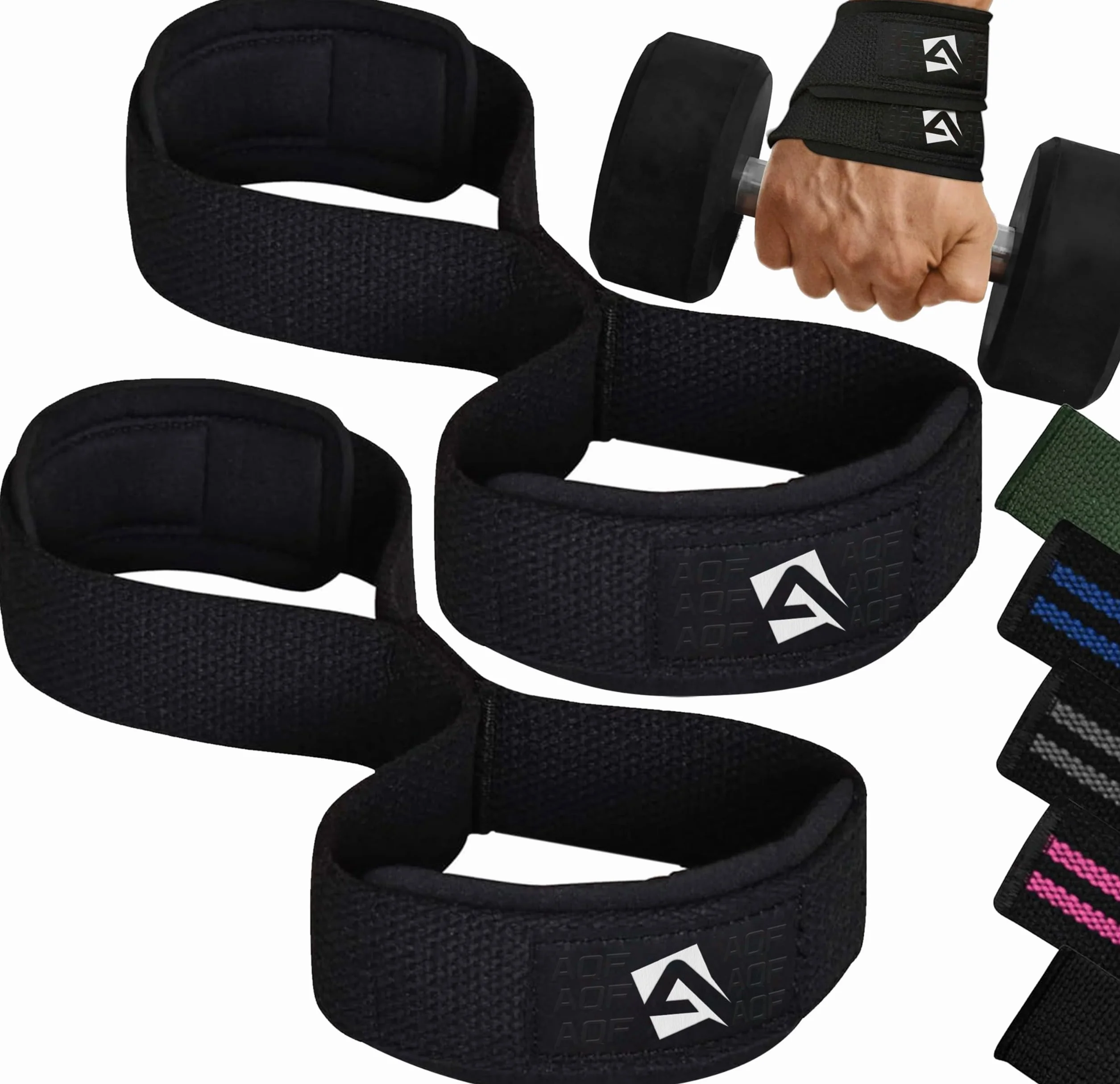 AQF Sangle de Tirage Musculation – Straps Poignet Rembourrés Néoprène Homme Femme Deadlift Powerlifting