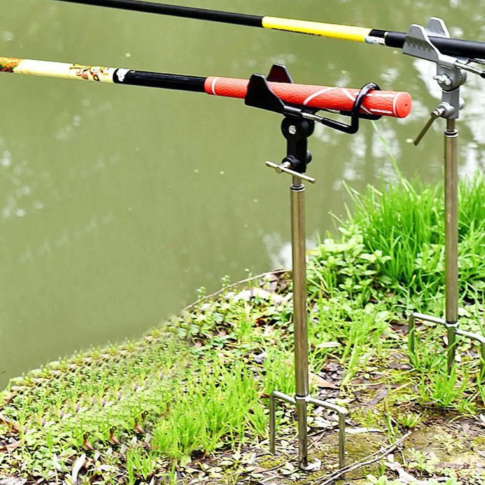 Support Canne à Pêche 2 Pièces Acier Inoxydable 360° Réglable Noir