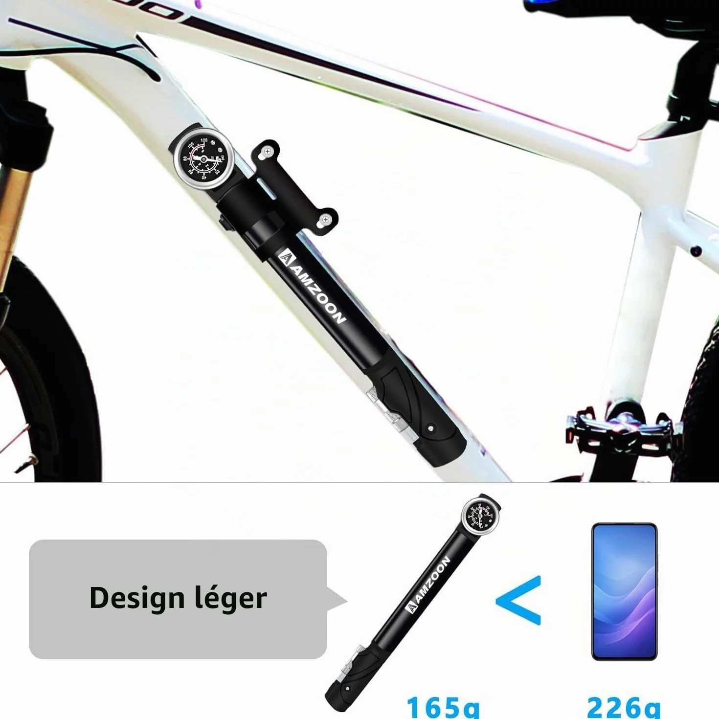 Pompe à Vélo avec Manomètre Tuyau Rallongé pour Schrader et Presta Valve