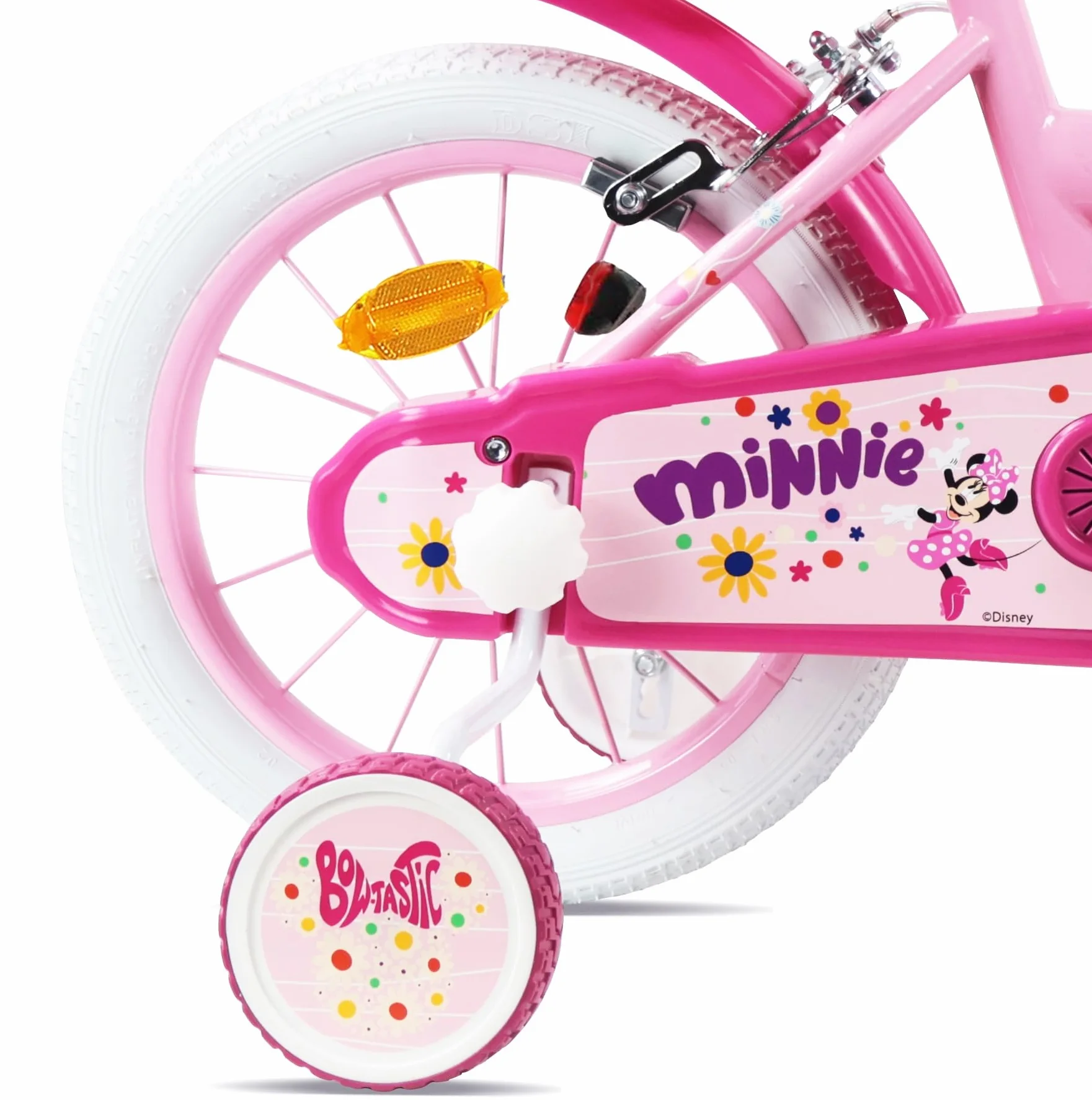 Vélo 14'' Fille Minnie Disney - 2 Freins Caliper - Pneus Gonflables - Panier Avant - Porte-poupée - Garde-Boue - Stabilisateurs, Rose