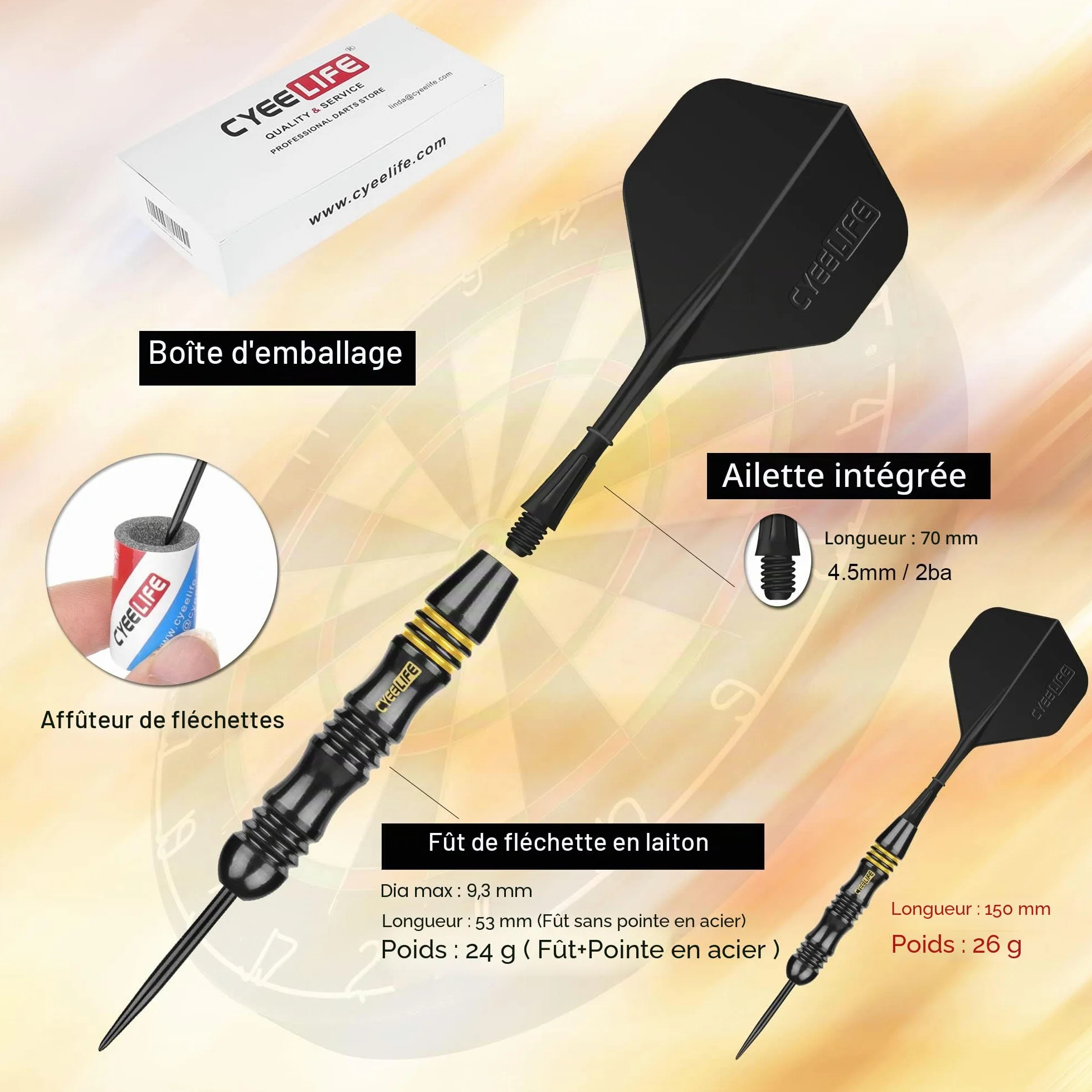 Flechette Pointe Acier 24g avec Boîte de manutention