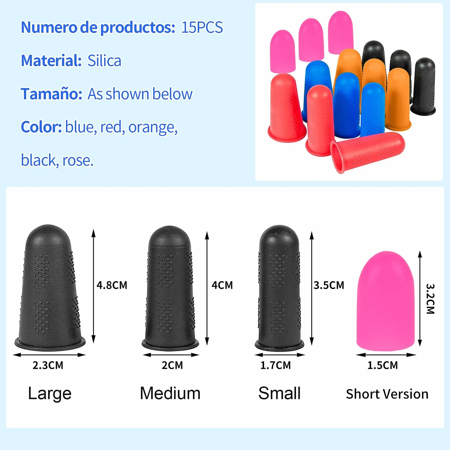 Protège Doigts en Silicone Lot de 15, 4 Tailles XS/S/M/L pour Couture Colle Chaude Cire Résine
