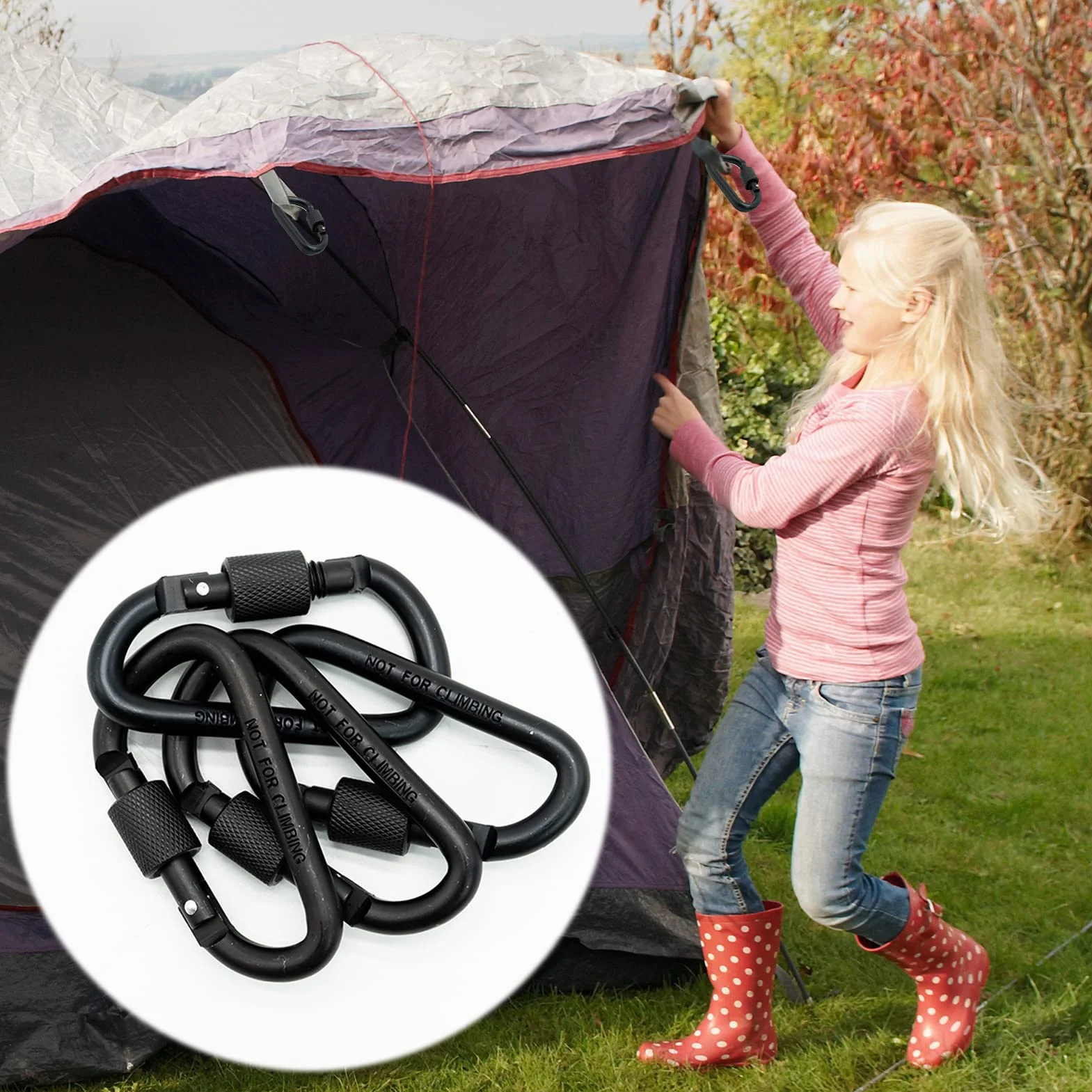 Mousqueton Tactique en Alliage d'Aluminium - Porte-clés Noir avec Verrouillage à Vis - 4 Pièces, 8 cm