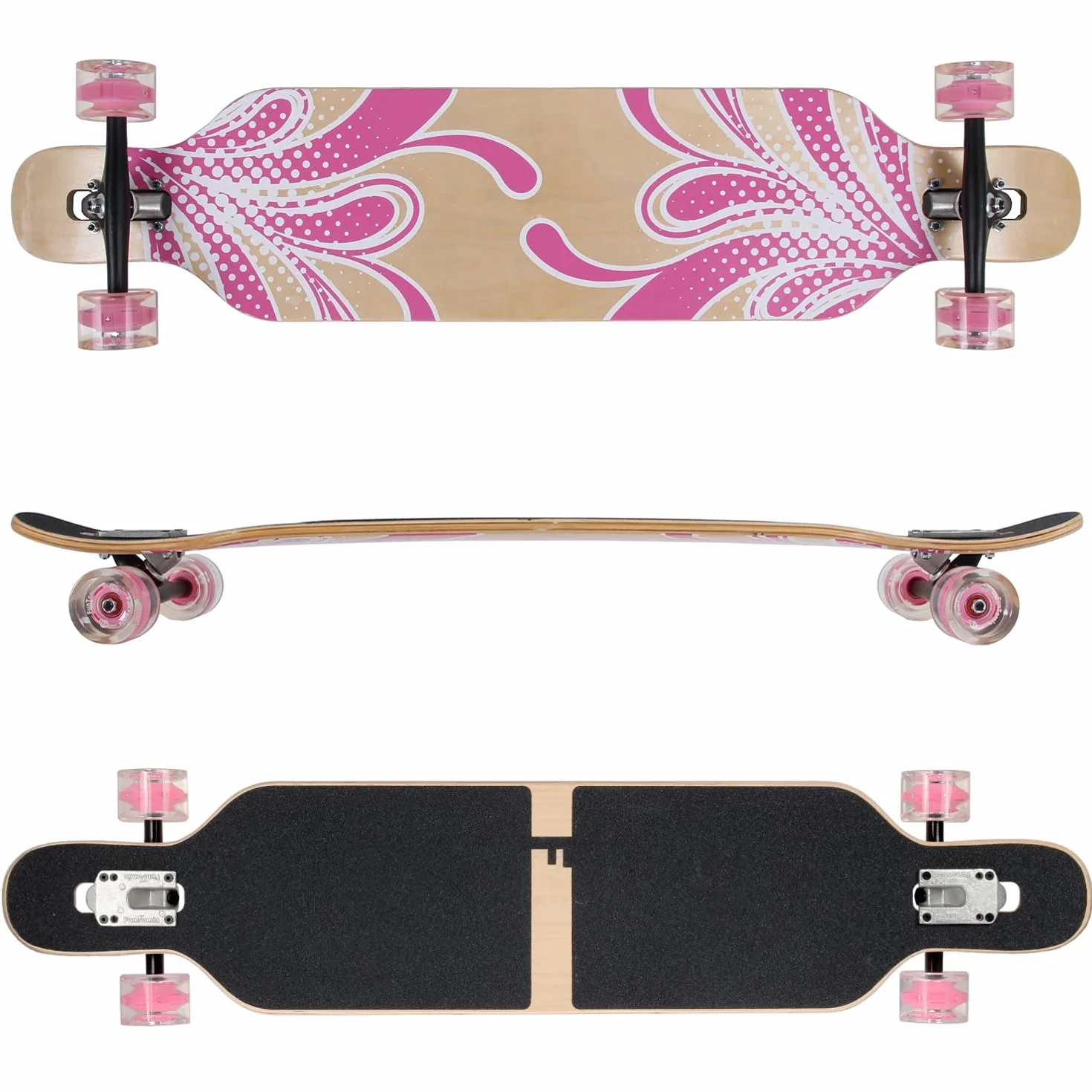 FunTomia Longboard avec 1 marches flexibles - Skateboard Drop Through Cruiser - Roulement à billes Mach1 Speed - Outil en T