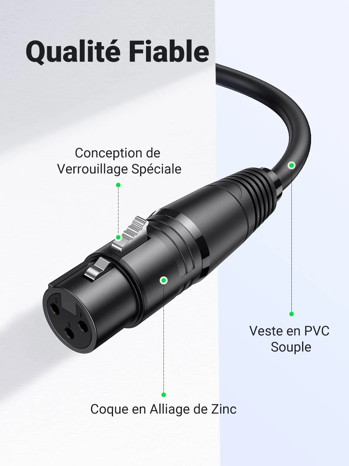 UGREEN Câble XLR Mâle vers Femelle 2M pour Microphone Table de Mixage Enceinte