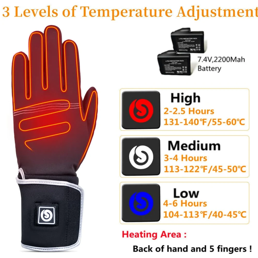 BARCHI Gants Chauffants pour Hommes et Femmes,Gants Chauffants Rechargeables,Chauffe-Mains électriques,Aadaptés à la Conduite en Hiver,au Cyclisme,au Ski,à la Course à Pied,au Travail,etc.