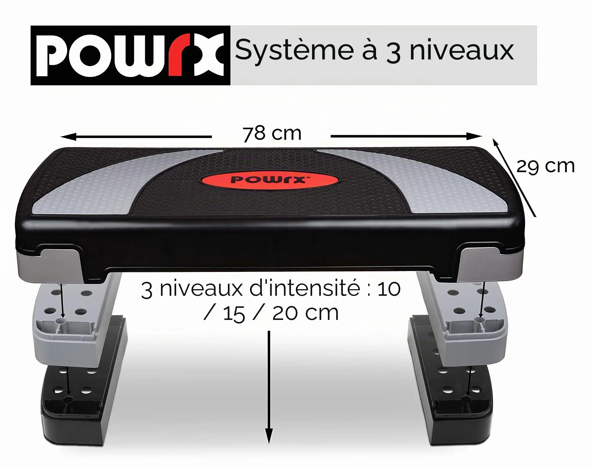 POWRX Step fitness aérobic XL 80 x 30 cm hauteur ajustable antidérapant