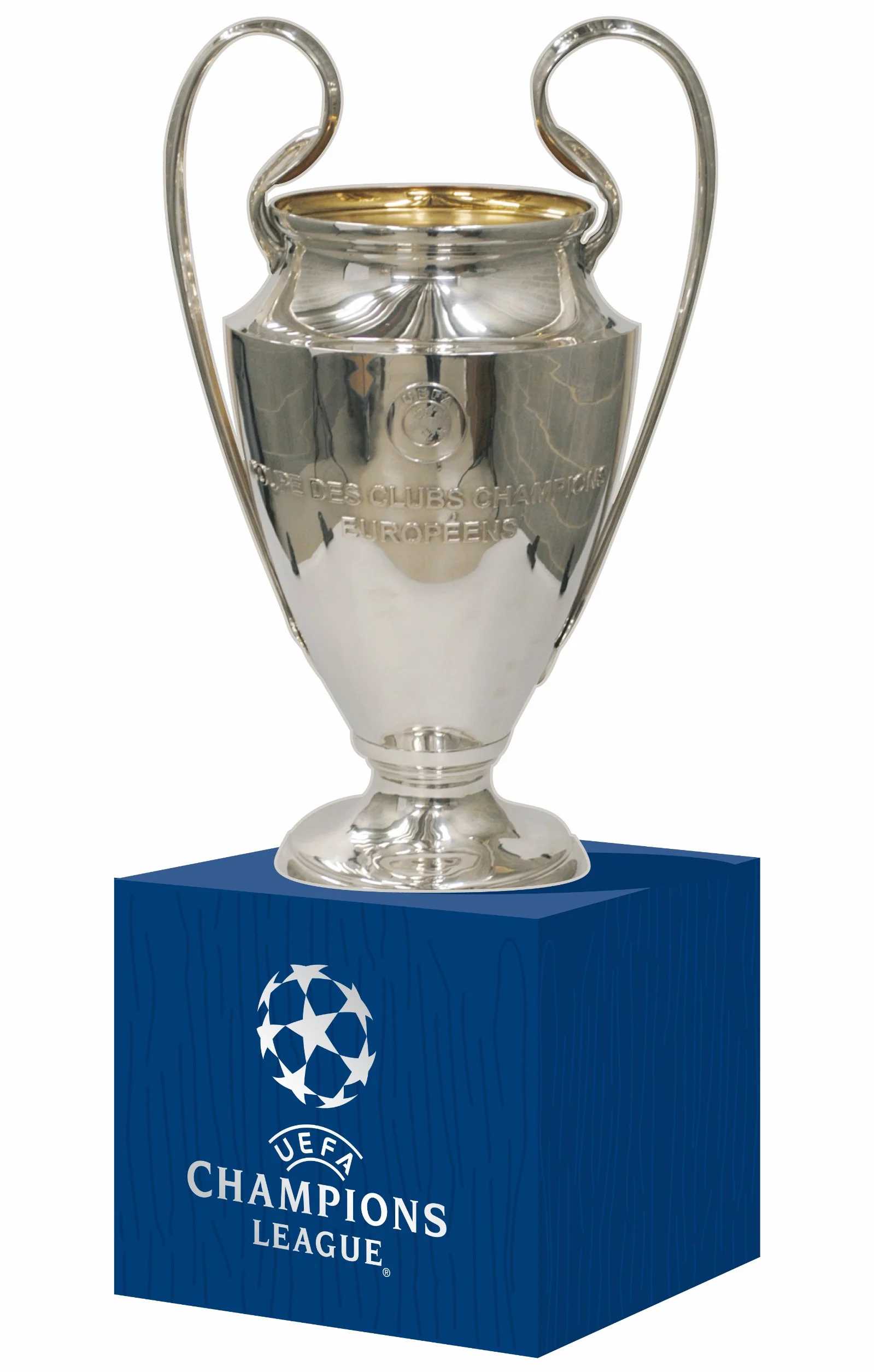 UEFA Homme Pokalreplika Uefa Mm Auf Holzpodest R plique 70 cm de la ligue des champions sur socle, Argenté., 70mm 7cm EU