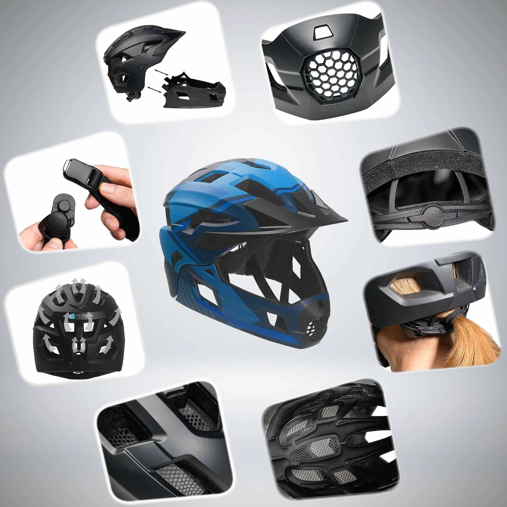 Crazy Safety Casque Vélo Intégral pour VTT BMX Skateboard Enfant Mentonnière Amovible Taille M 54-57 cm