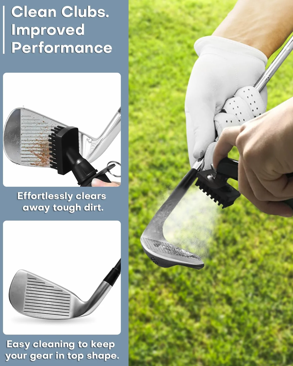 Lot de 2 brosses de nettoyage pour club de golf avec pulvérisateur d'eau intégré et crochet rétractable en aluminium pour accessoires de golf