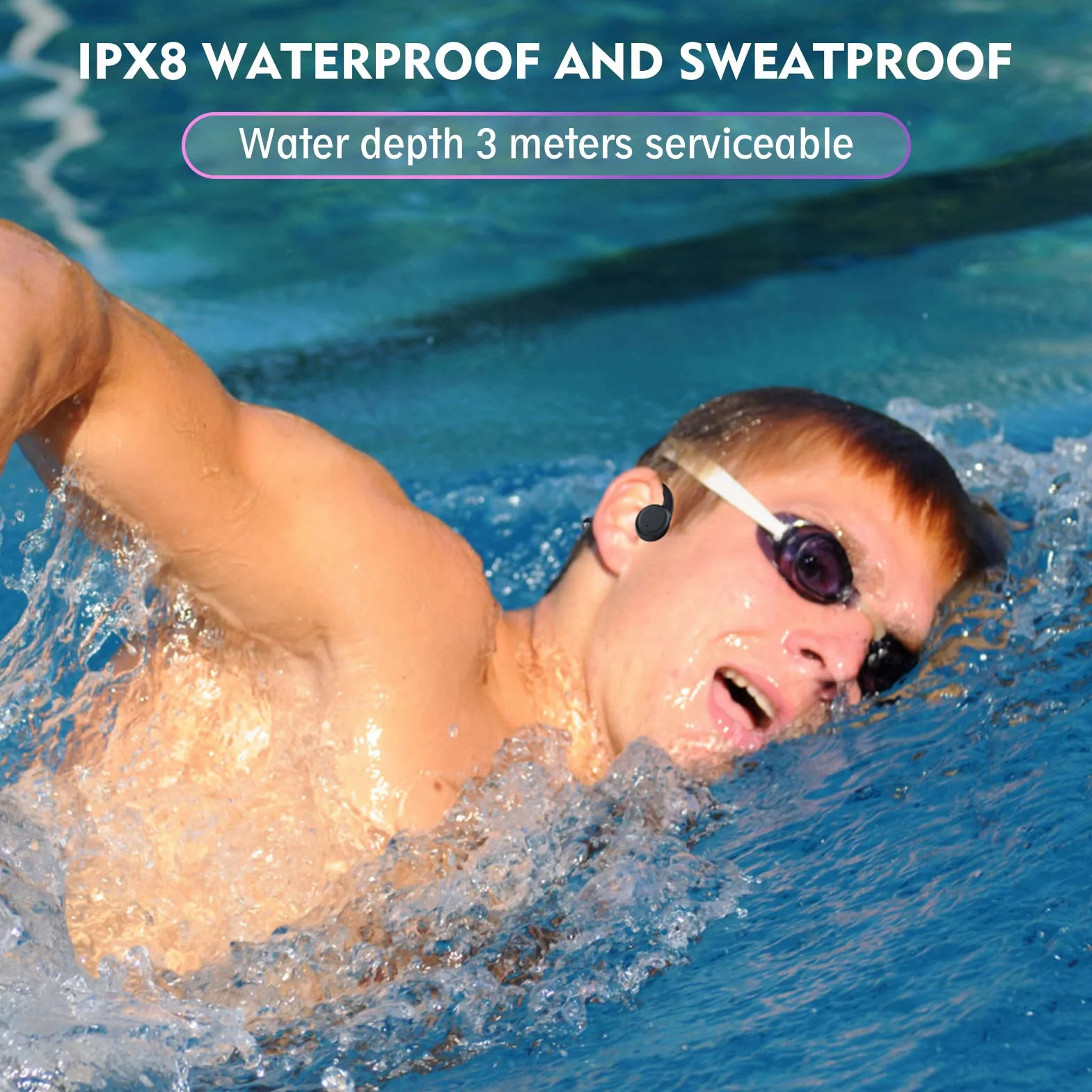 Casque à conduction osseuse IP68 Bluetooth 5.0 Open Ear lecteur MP3 mémoire 8G natation course cyclisme