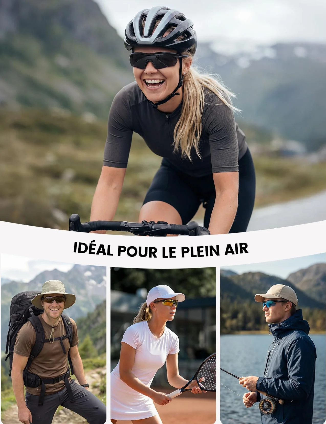Lamicall Lunettes de Soleil Cyclisme Polarisées 22g Ultraléger TAC Verres Monoblocs UV400 Protection TR90 Monture
