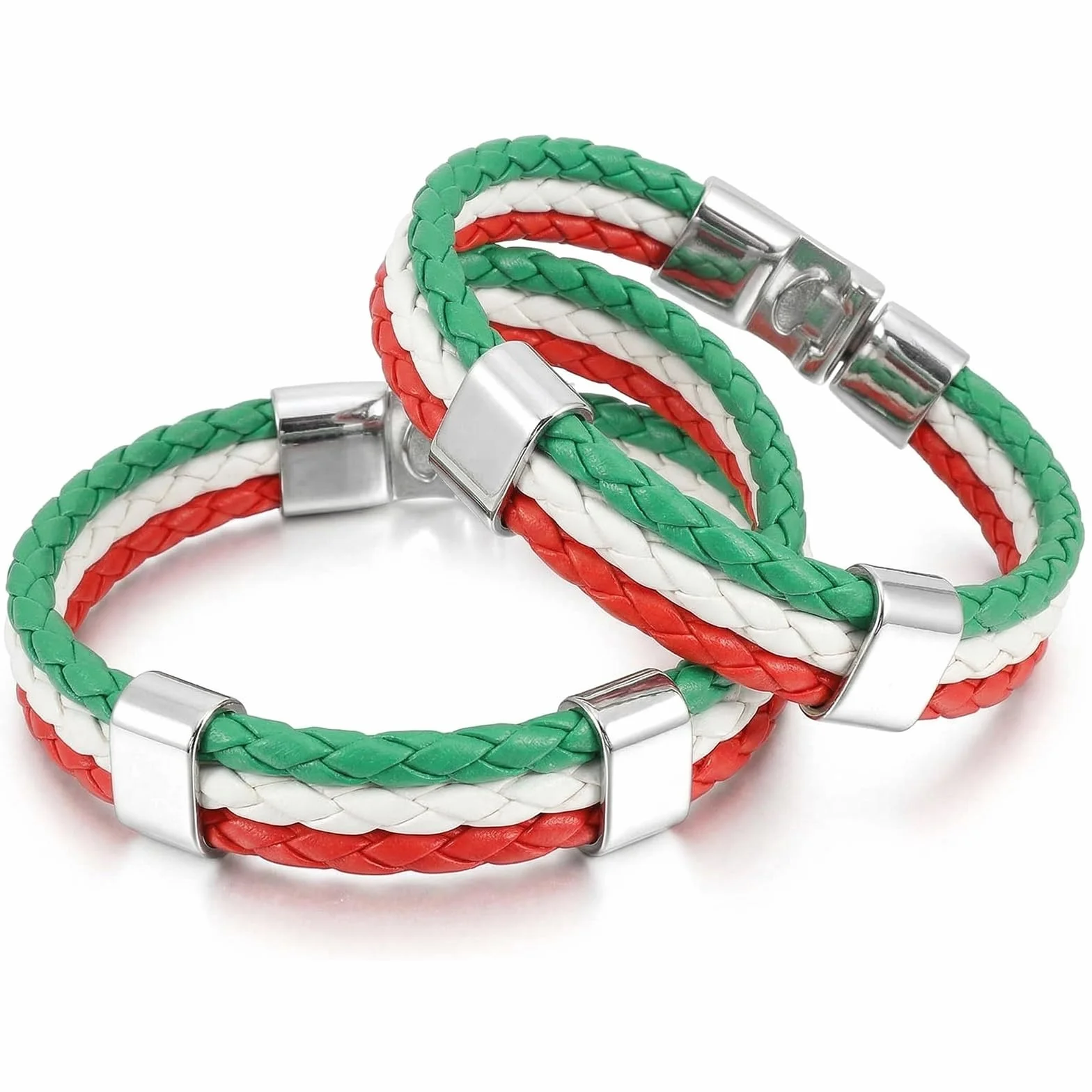 Bracelets Italie Supporter Simili-Cuir Tressé Drapeau Italien Tricolore 22cm