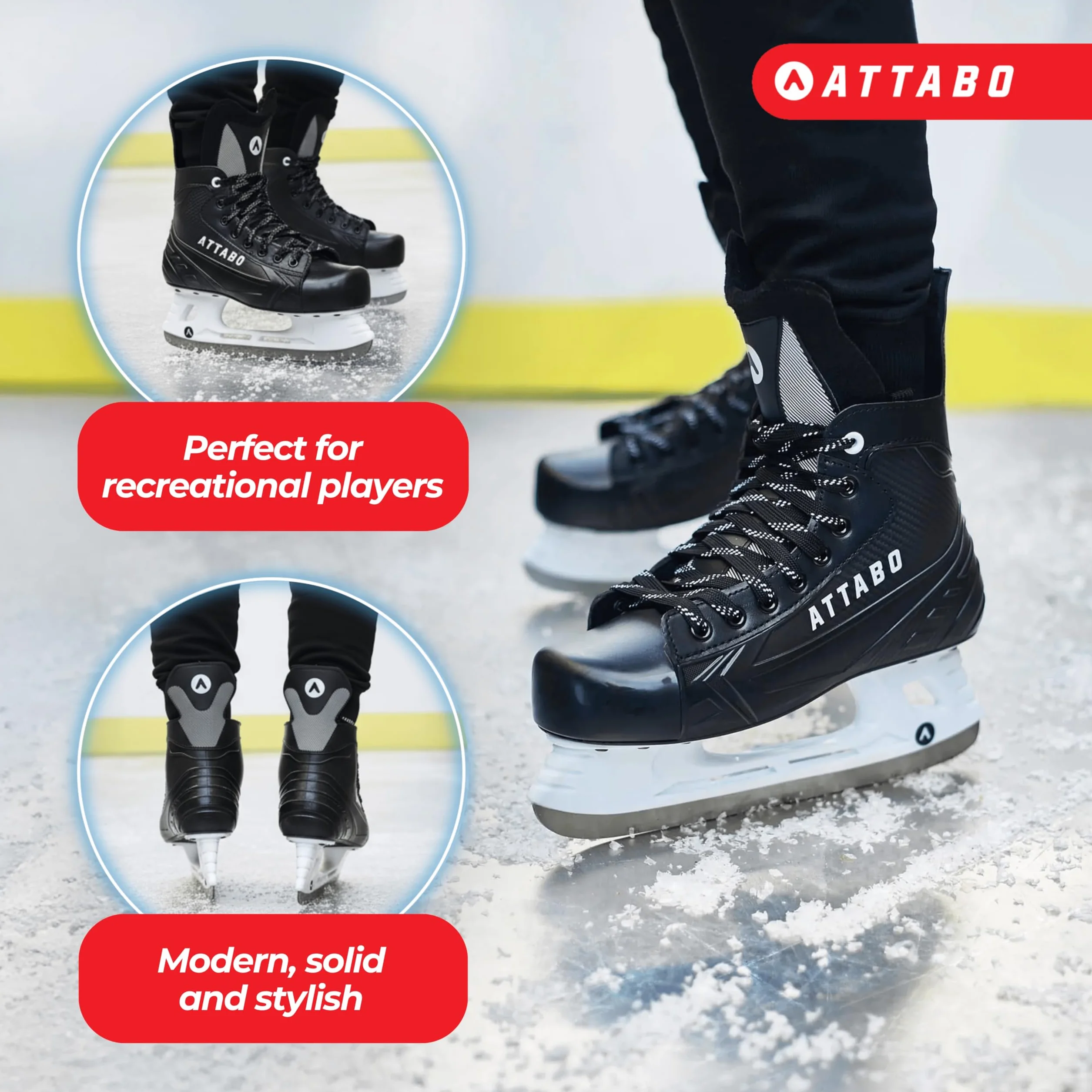 Patins de Hockey sur Glace Homme Taille 39 EU Lame Acier Inoxydable Noir