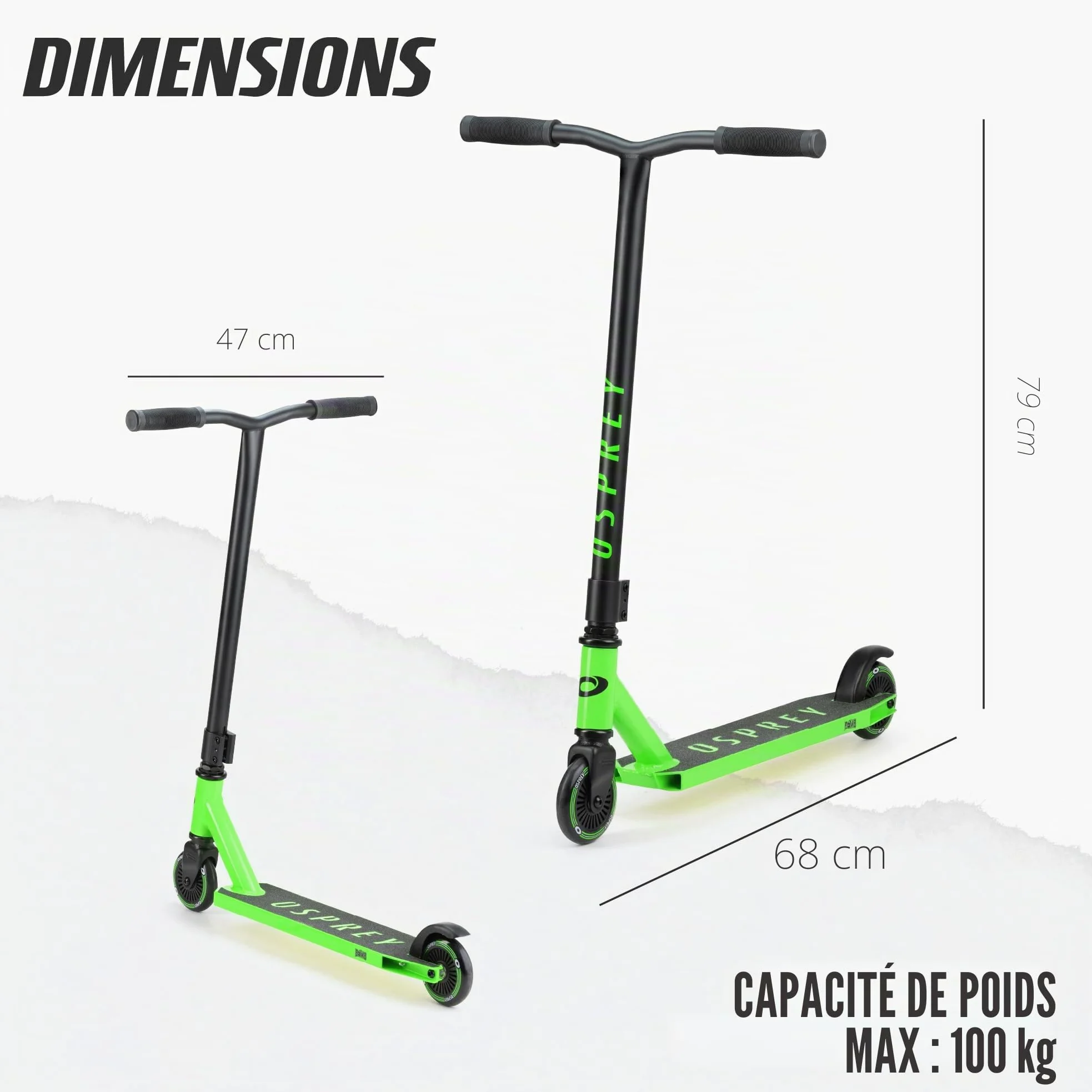 Osprey Trottinette Freestyle | pour garçons, Filles, Enfants et Adultes, Kick T-Bar Street Pro 360 avec roulements ABEC 5 et Guidon Ergonomique, Plusieurs Couleurs