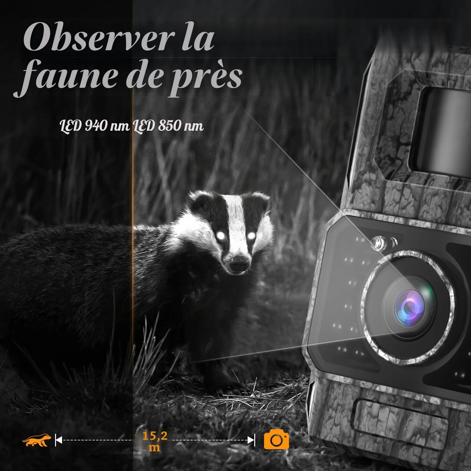 MAXDONE Caméra de chasse avec application de transfert de téléphone portable, caméra d'animaux sauvages 4K 64MP HD avec Wi-Fi, Bluetooth, détecteur de mouvement, vision nocturne, caméra sauvage avec