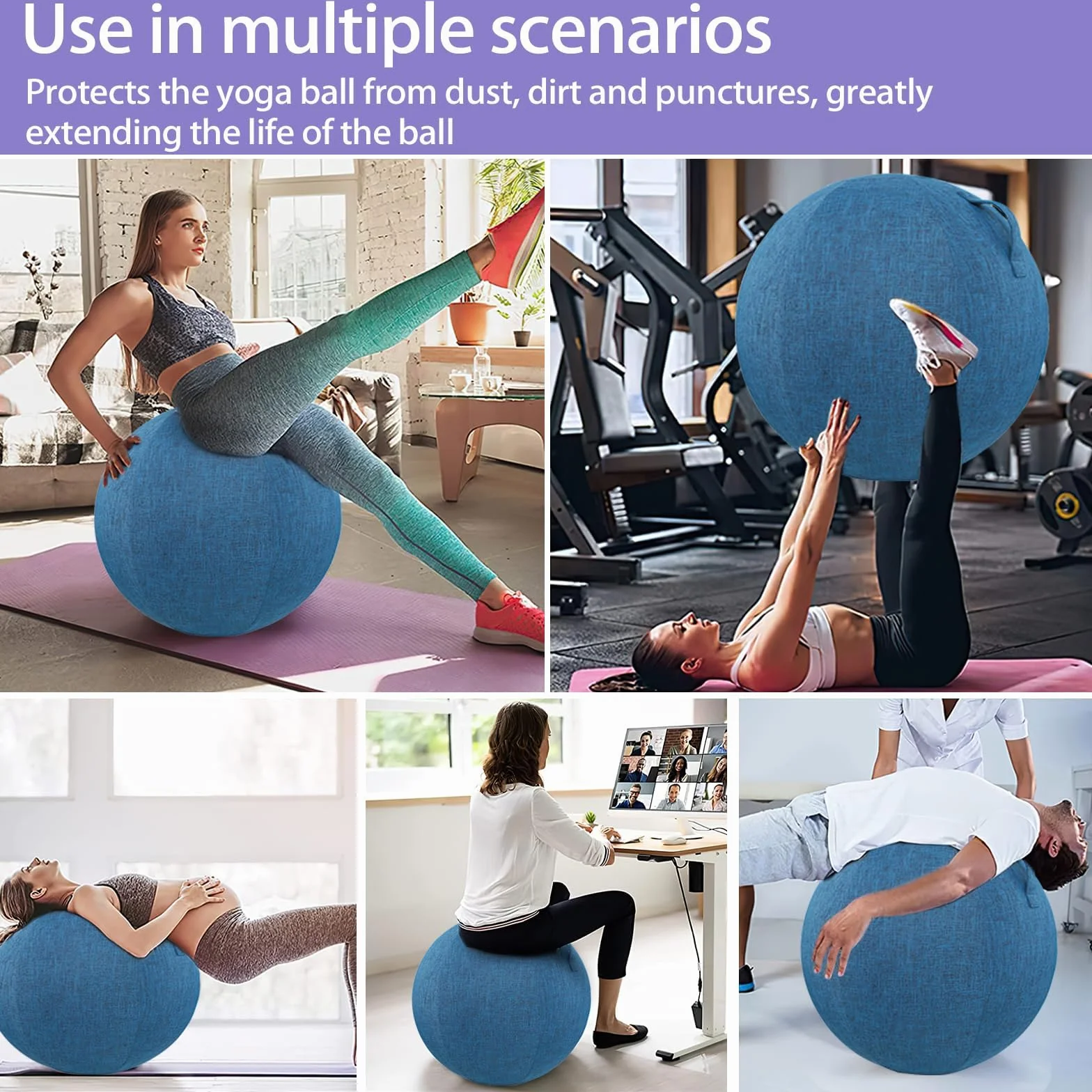 Housse de ballon de yoga anti-rayures 85 cm Bleu avec poignée