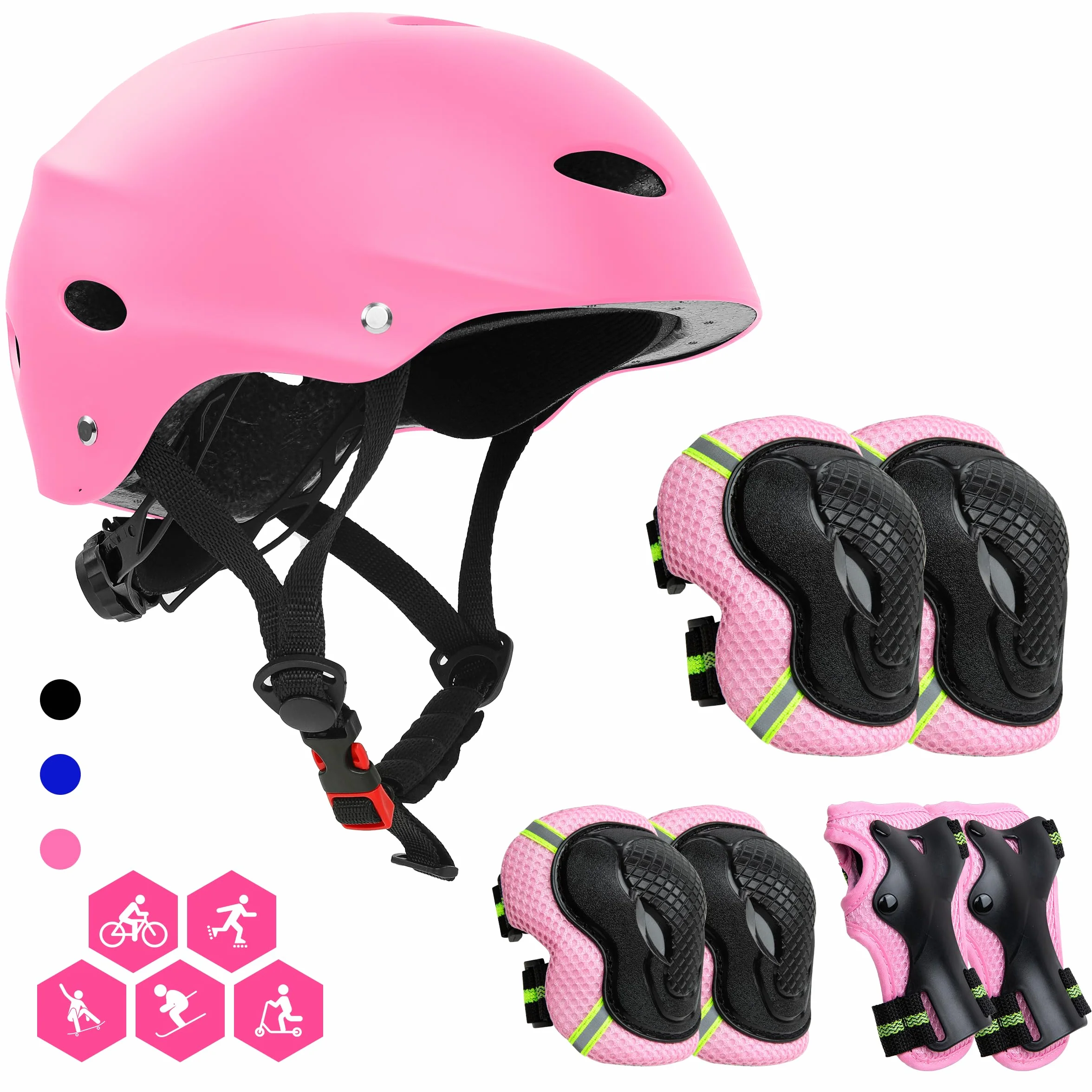 Casque Enfant Ajustable Genouillère Coudière Protège-Poignets Roller Skateboard Vélo 3-14 Ans 7pcs
