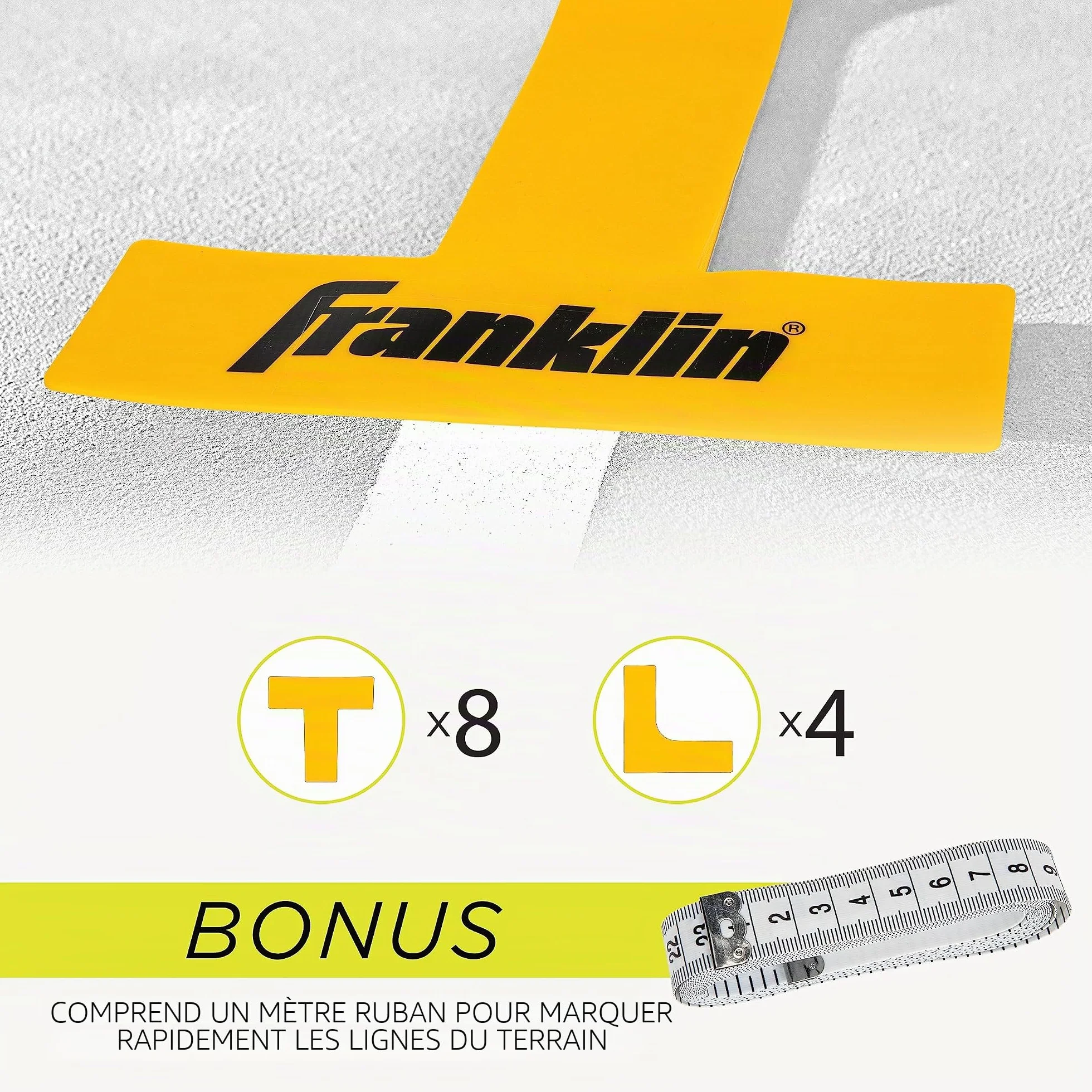 Franklin Sports Kit de marqueurs de Terrain de Pickleball – Ensemble de marquage de Lignes avec mètre Ruban