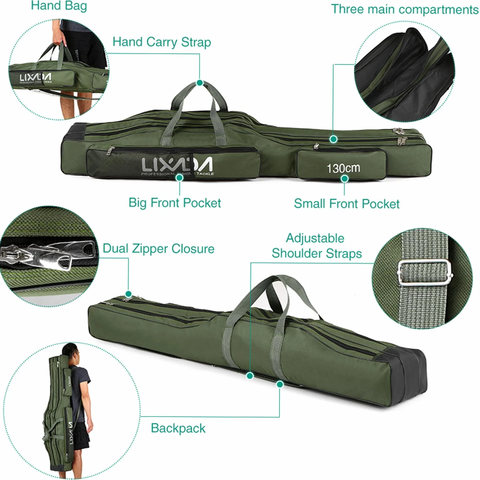 Lixada Sac de Canne à Pêche Portable à Roulettes Trois Couches Pliant