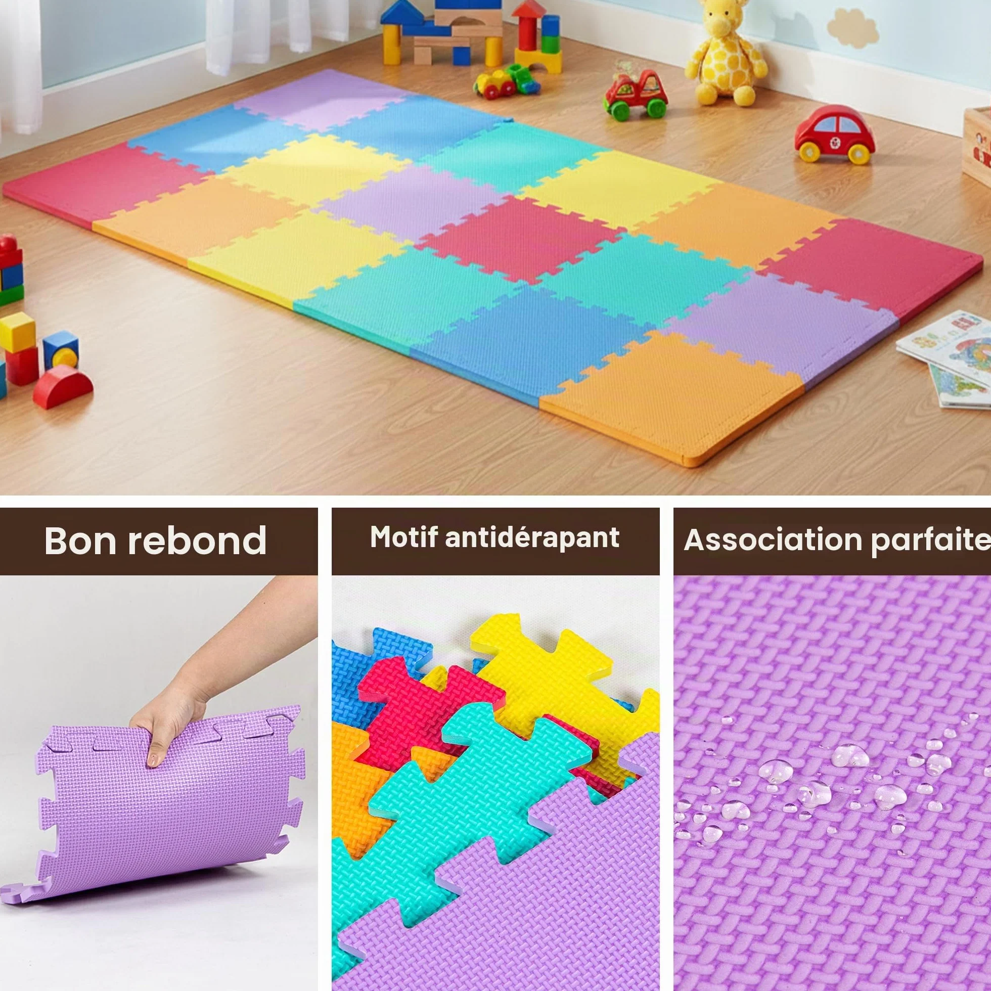 Tapis de Sol Imbriqués 30cm x 30cm Mousse Douce Tapis de Jeu Gymnastique 12 Pièces