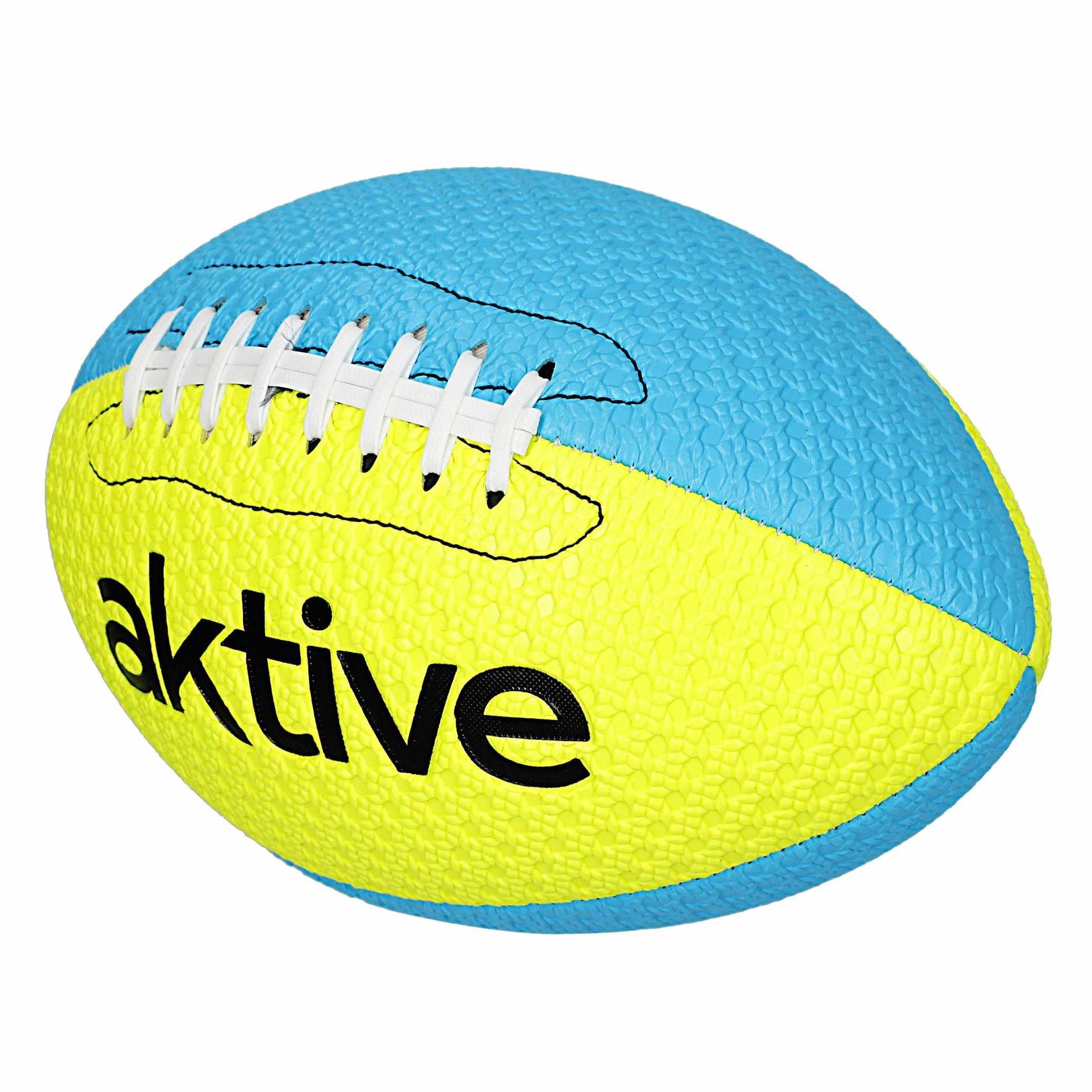 AKTIVE Ballon de Rugby PVC Taille 5 22 cm Jaune Fluo Bleu Entraînement Plein air