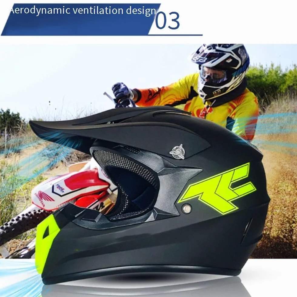 Casque Moto Hors Route Enfant avec Gants Lunettes Masque, MTB VTT BMX Descente Cross, Unisexe