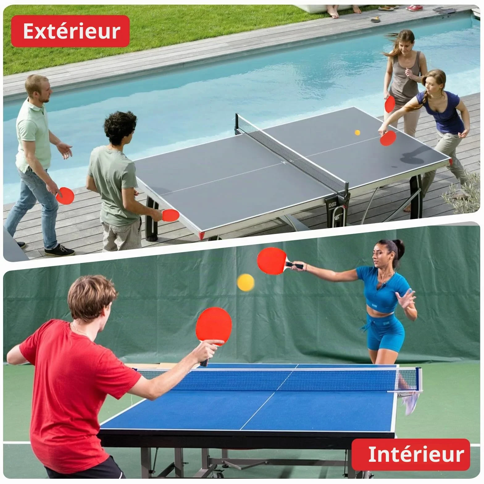 Ensemble de raquettes de tennis de table avec 2 raquettes et 3 balles - Sac